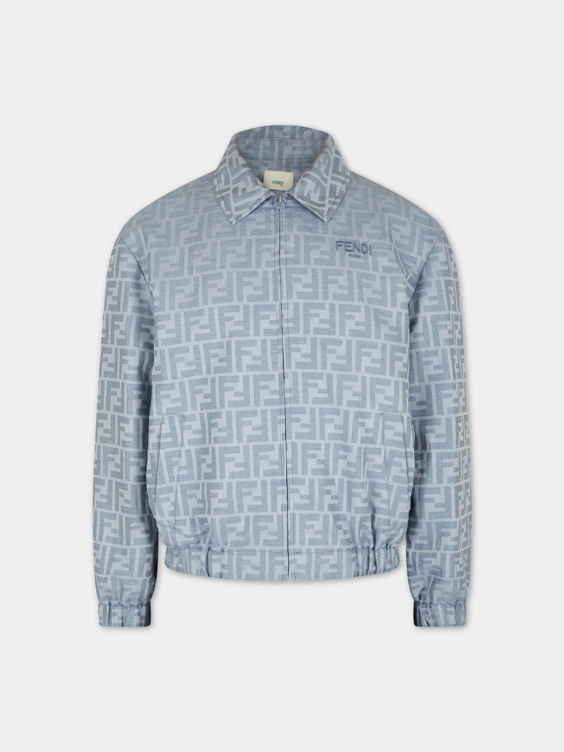 Giubbotto celeste per bambino con FF,Fendi Kids,JMA280 AMH9 F1JKV