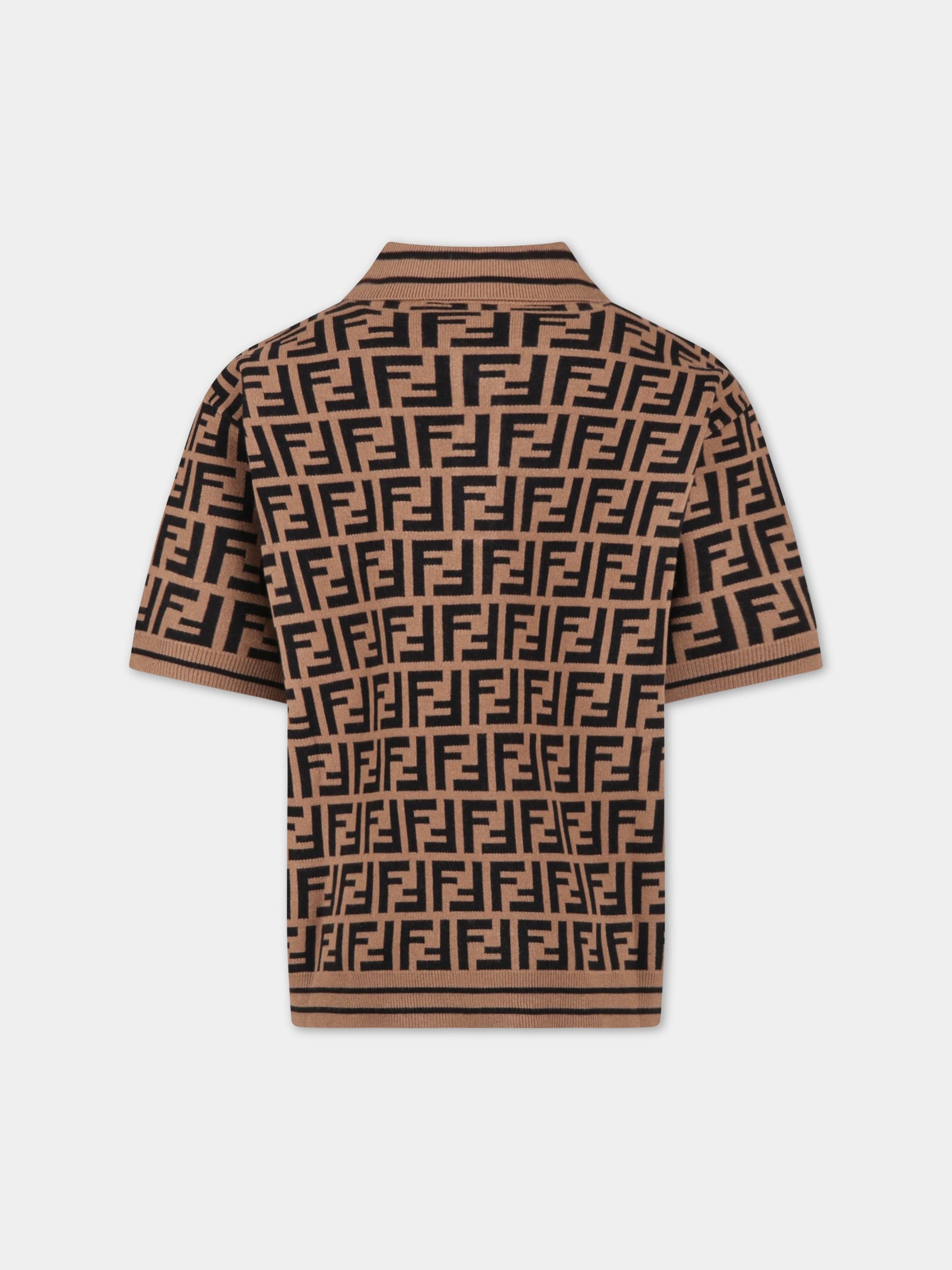 Maglione marrone per bambino con FF nere,Fendi Kids,JMG094 AEYD F15B6