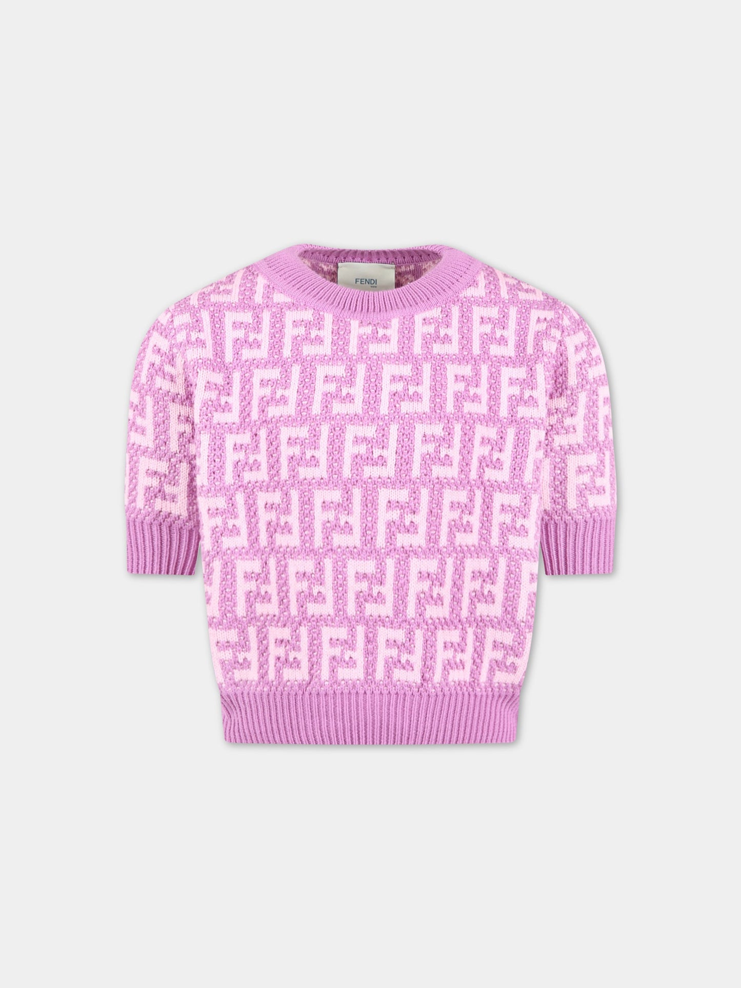 Maglione viola per bambina con FF rosa,Fendi Kids,JFG116 AMJF F10WJ