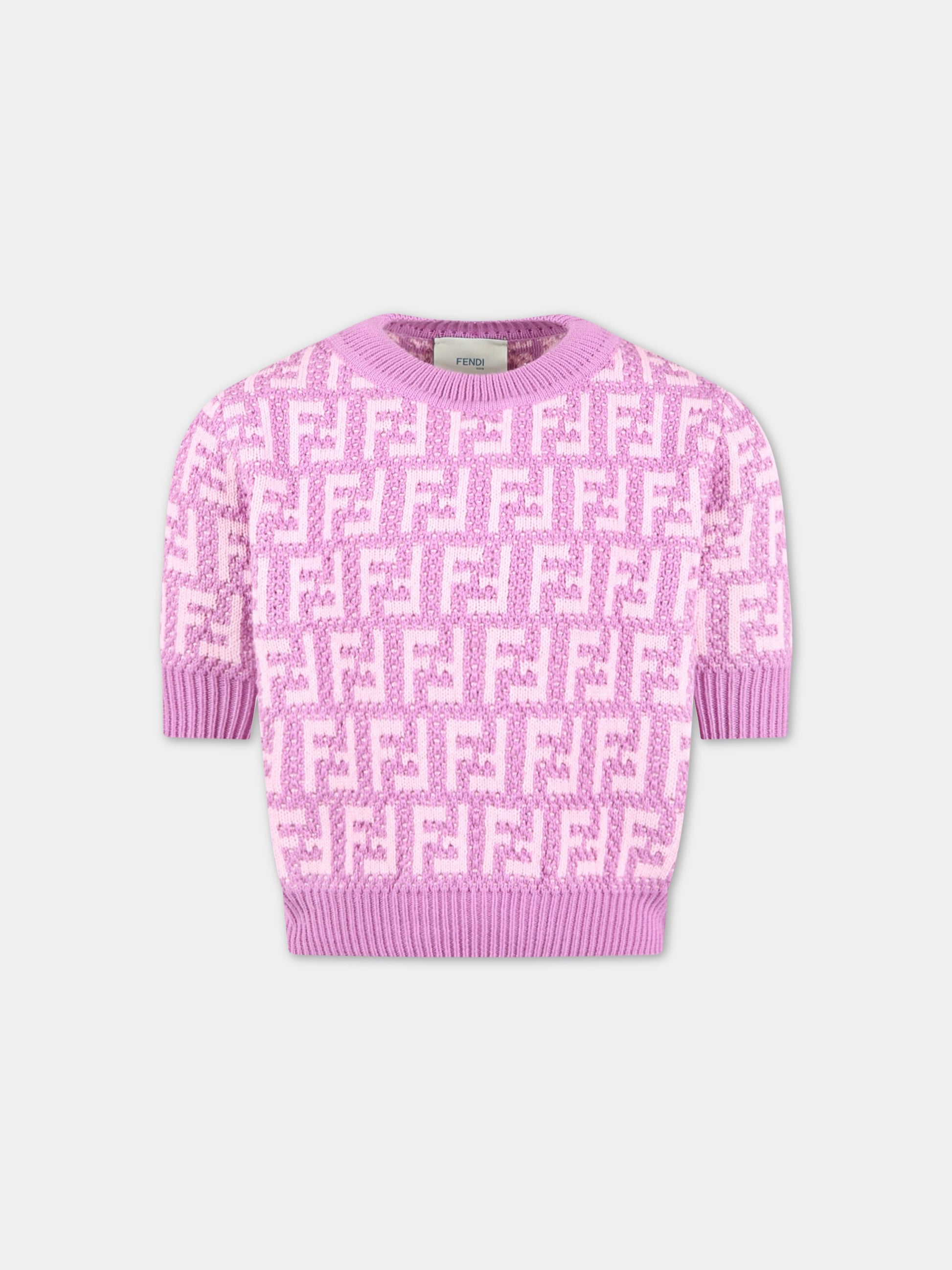 Maglione viola per bambina con FF rosa,Fendi Kids,JFG116 AMJF F10WJ