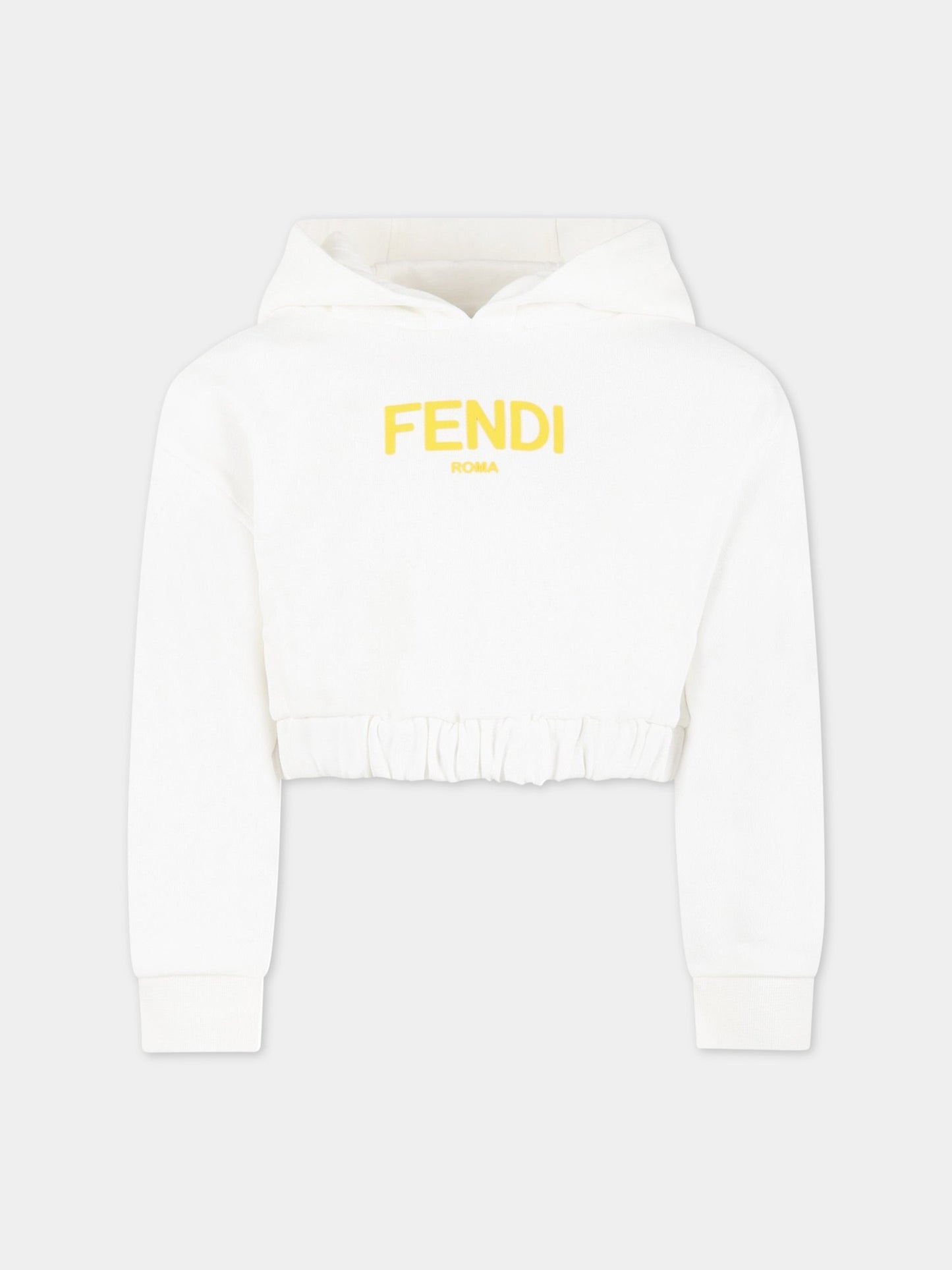 Felpa bianca per bambina con logo giallo in rilievo,Fendi Kids,JFH135 5V0 F0TU9