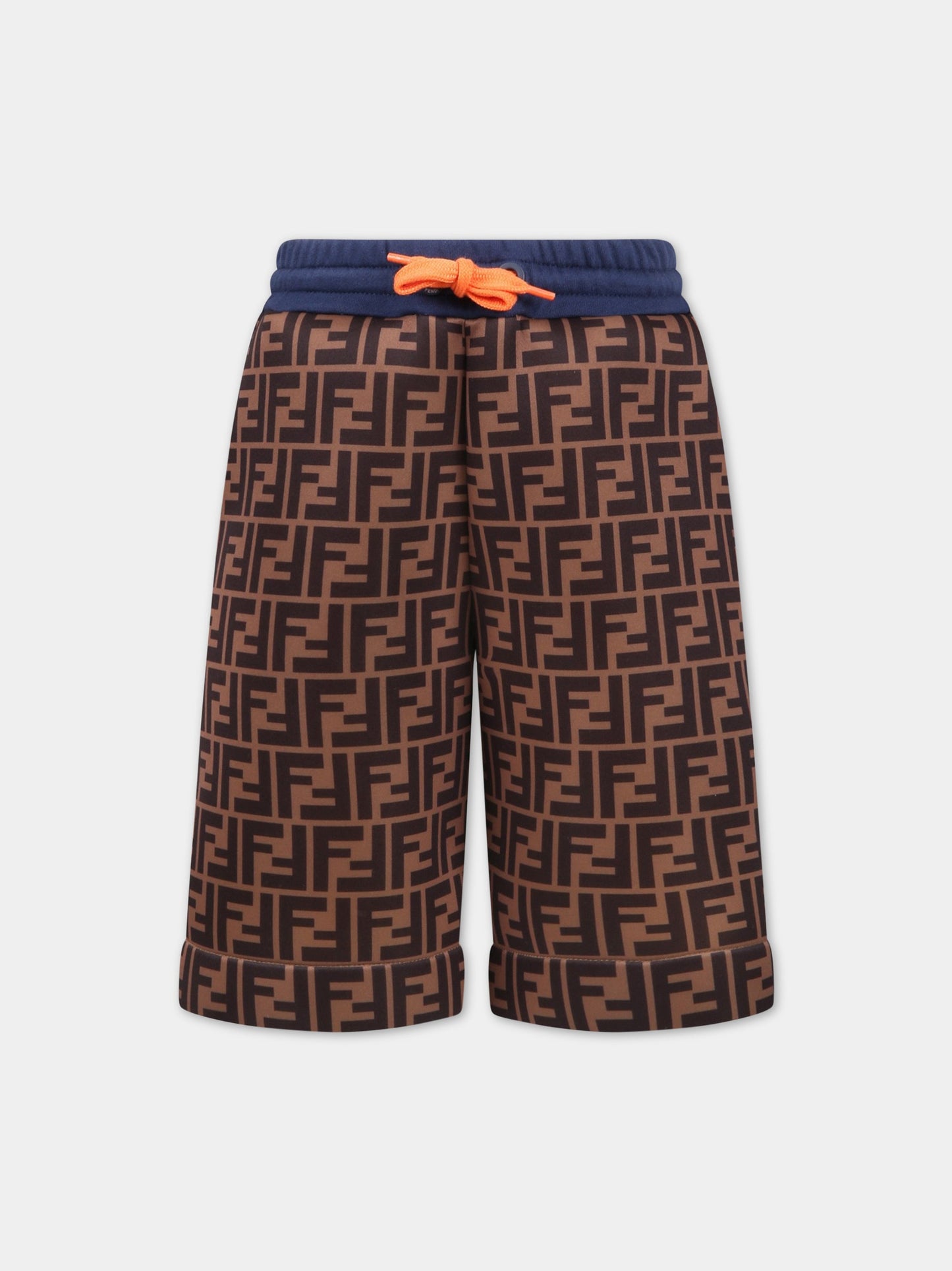 Shorts marroni per bambino con FF e logo,Fendi Kids,JMF412 AG2X F1JDT