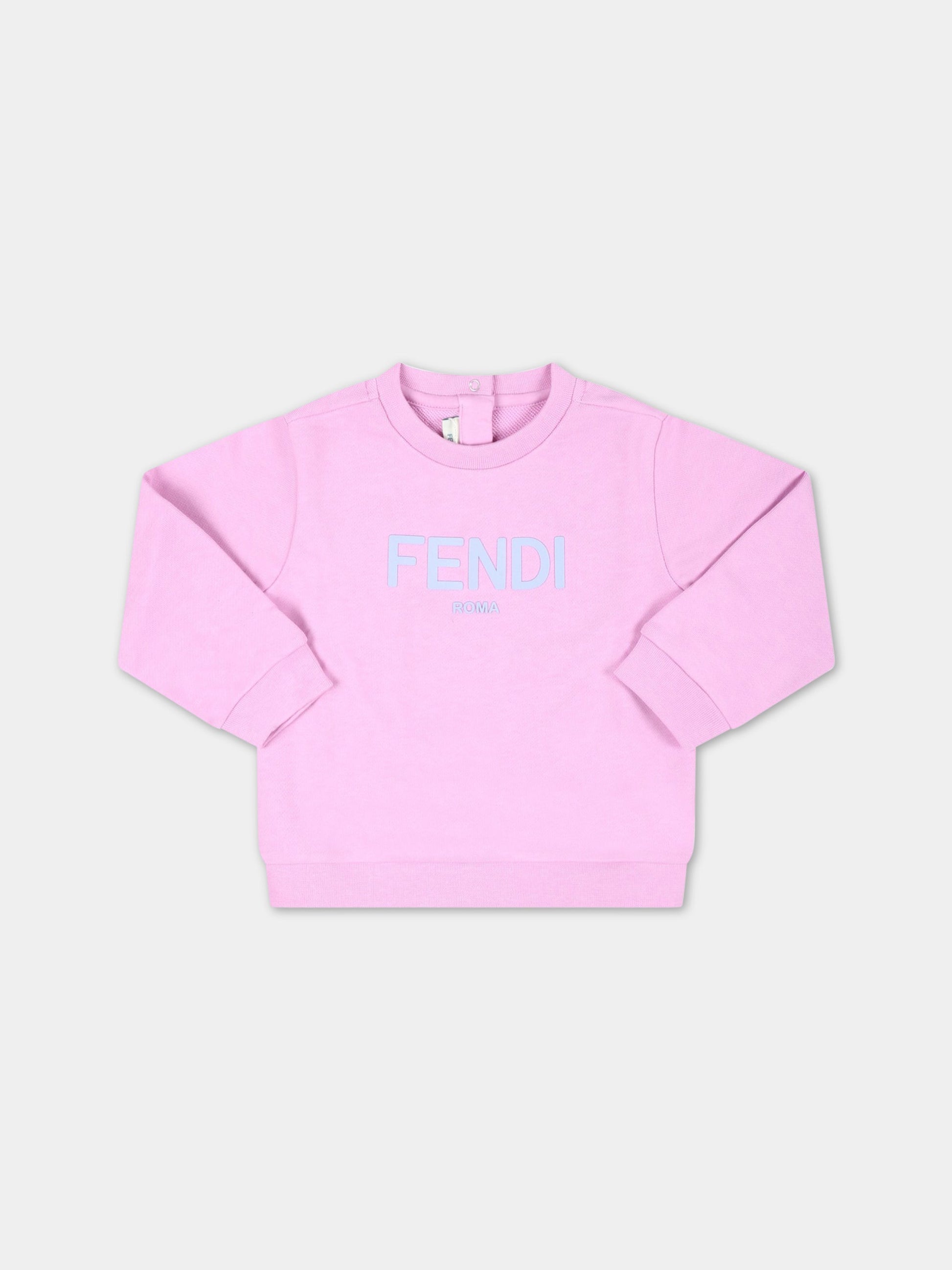 Felpa fucsia per neonata con logo celeste,Fendi Kids,BUH054 5V0 F10WJ