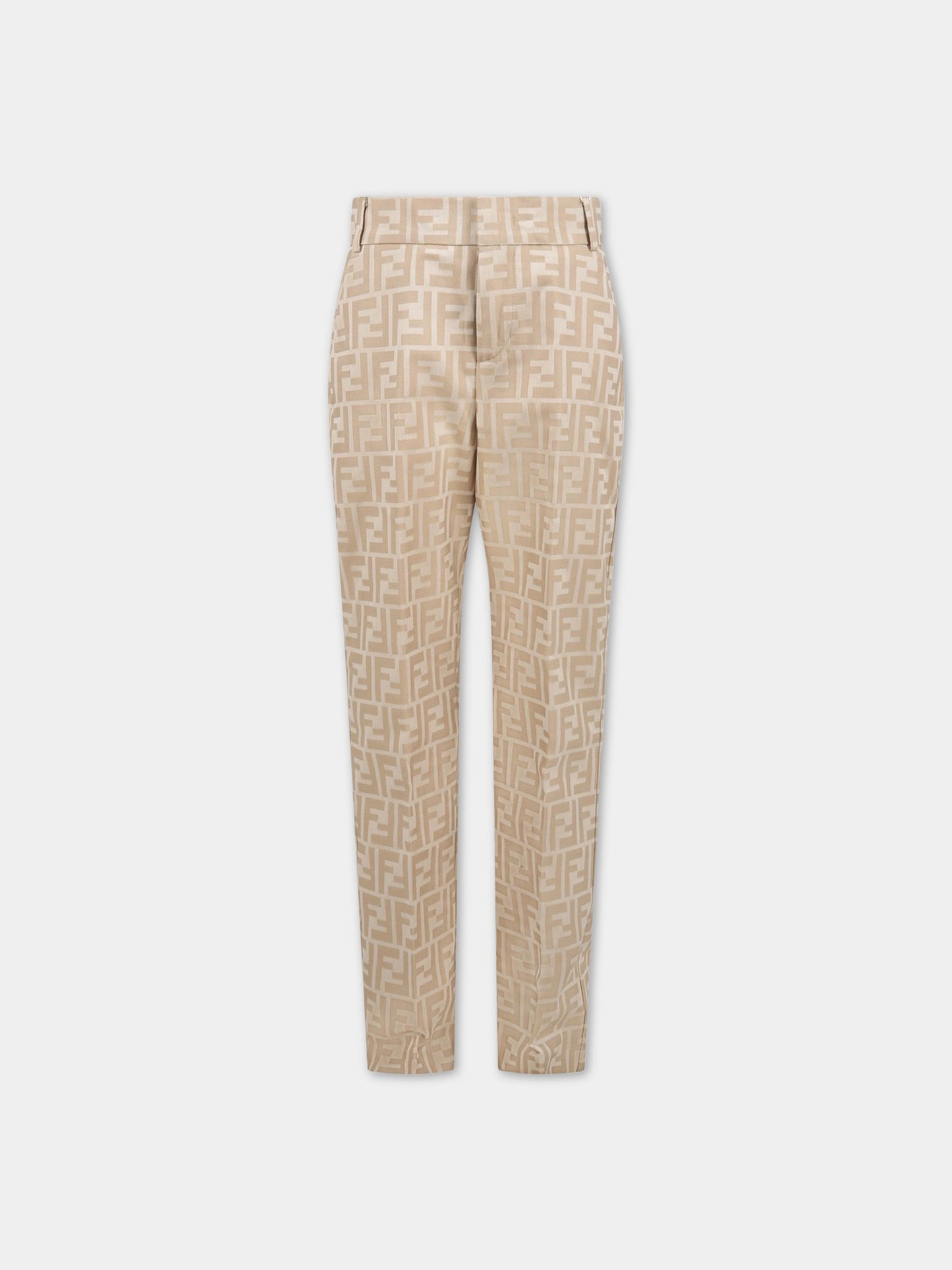 Pantaloni beige per bambino con FF,Fendi Kids,JMF419 ALO6 F1F4G