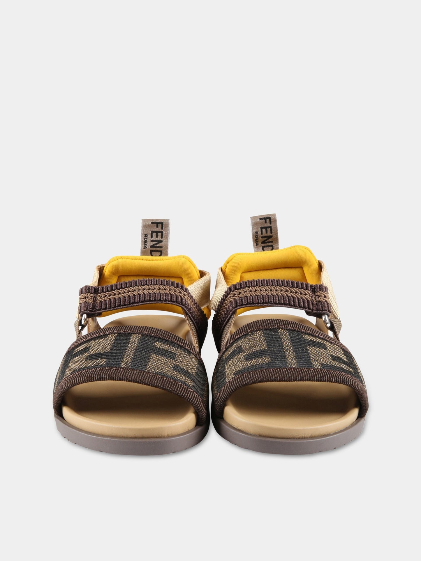 Sandali marroni per bambini con doppia FF,Fendi Kids,JMR438 ALJF F1JGO