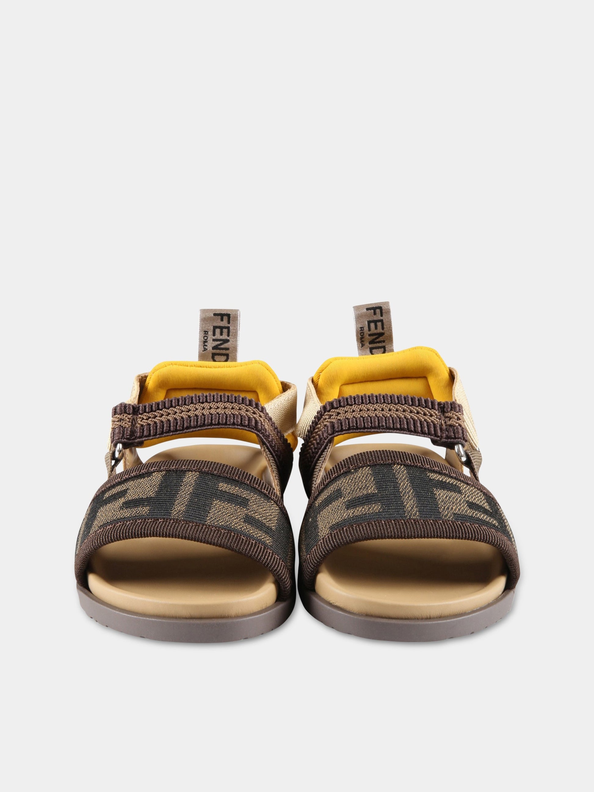 Sandali marroni per bambini con doppia FF,Fendi Kids,JMR438 ALJF F1JGO