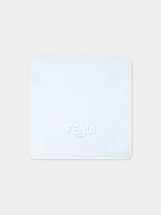 Coperta celeste per neonato con logo bianco,Fendi Kids,BUJ228 ST8 F19J4