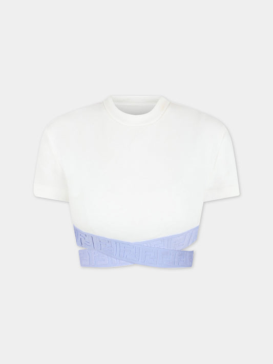 T-shirt bianca per bambina,Fendi Kids,JFI256 5V0 F1JDW