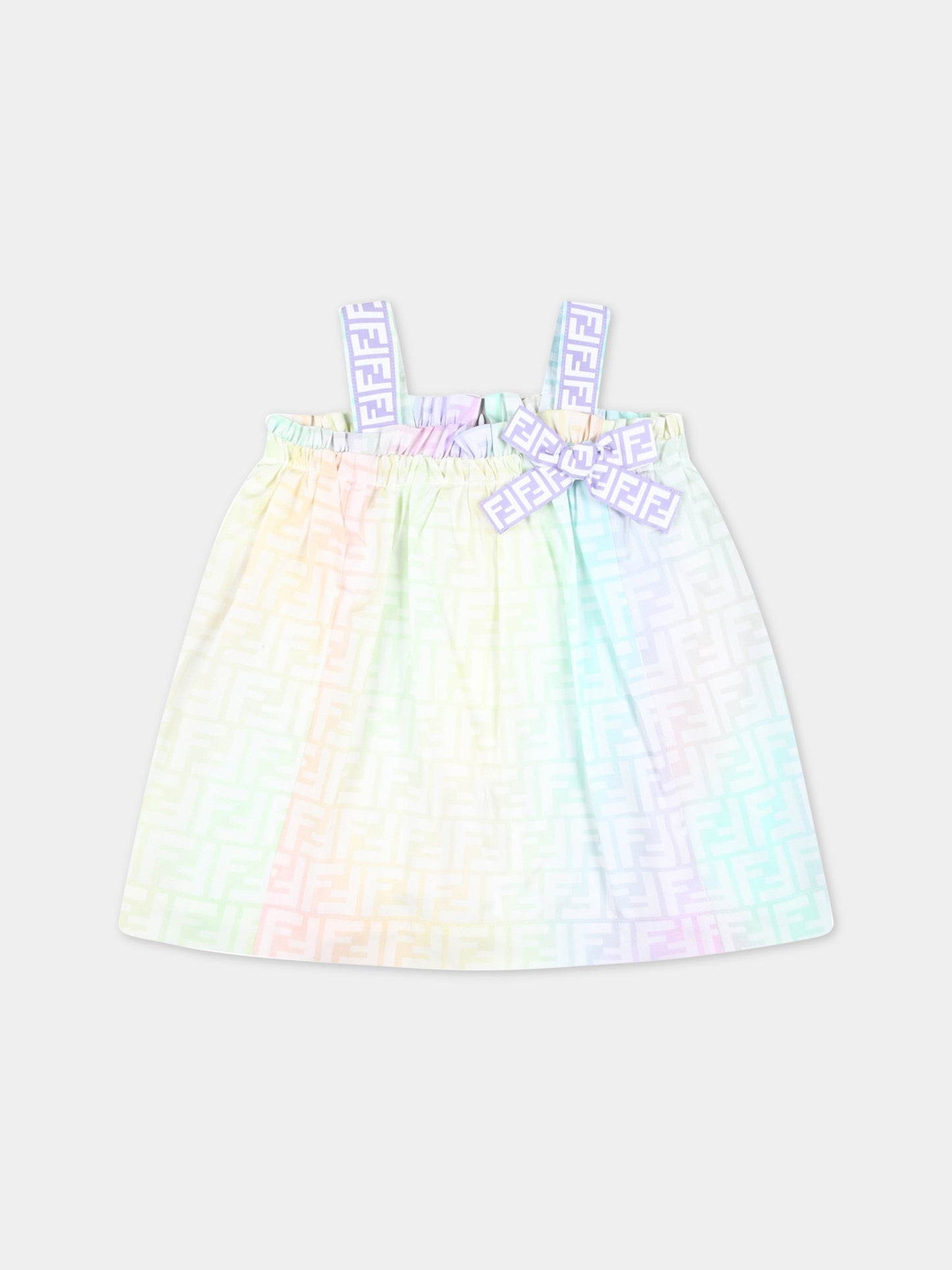 Vestito multicolor per bambina con FF,Fendi Kids,BFB416 ALOE F1JDD