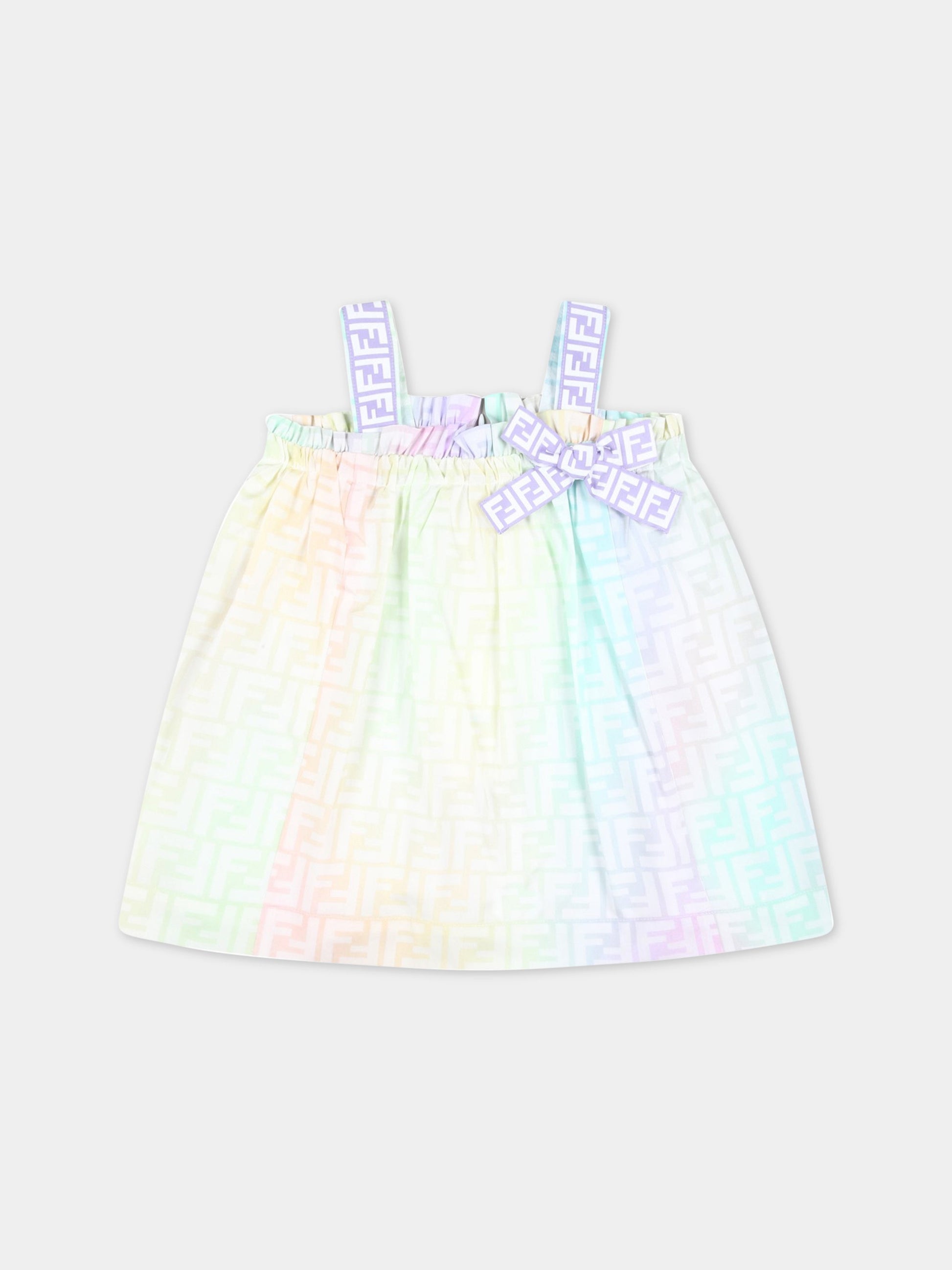 Vestito multicolor per bambina con FF,Fendi Kids,BFB416 ALOE F1JDD