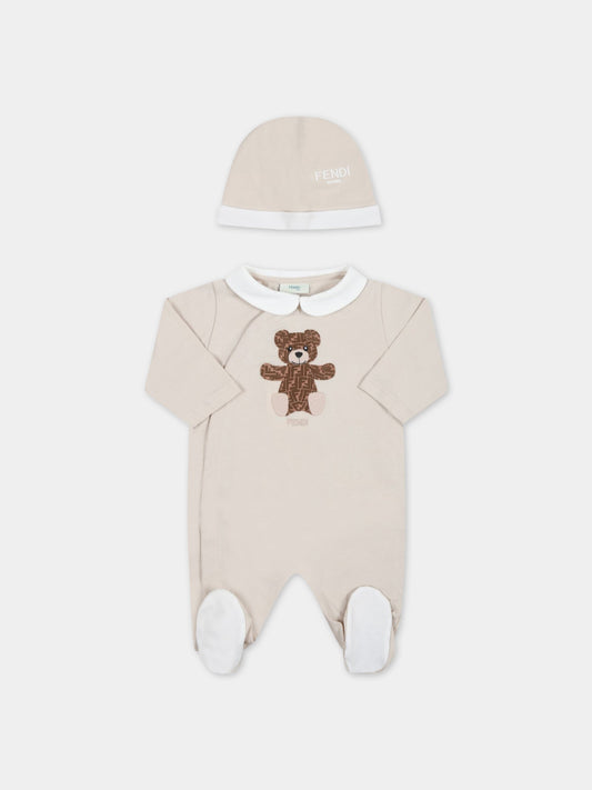 Set beige per neonati con logo,Fendi Kids,BUK102 ST8 F19J5