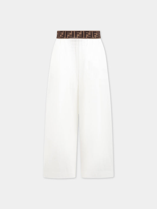 Pantaloni bianchi per bambina con FF,Fendi Kids,JFF274 AAC3 F0TU9