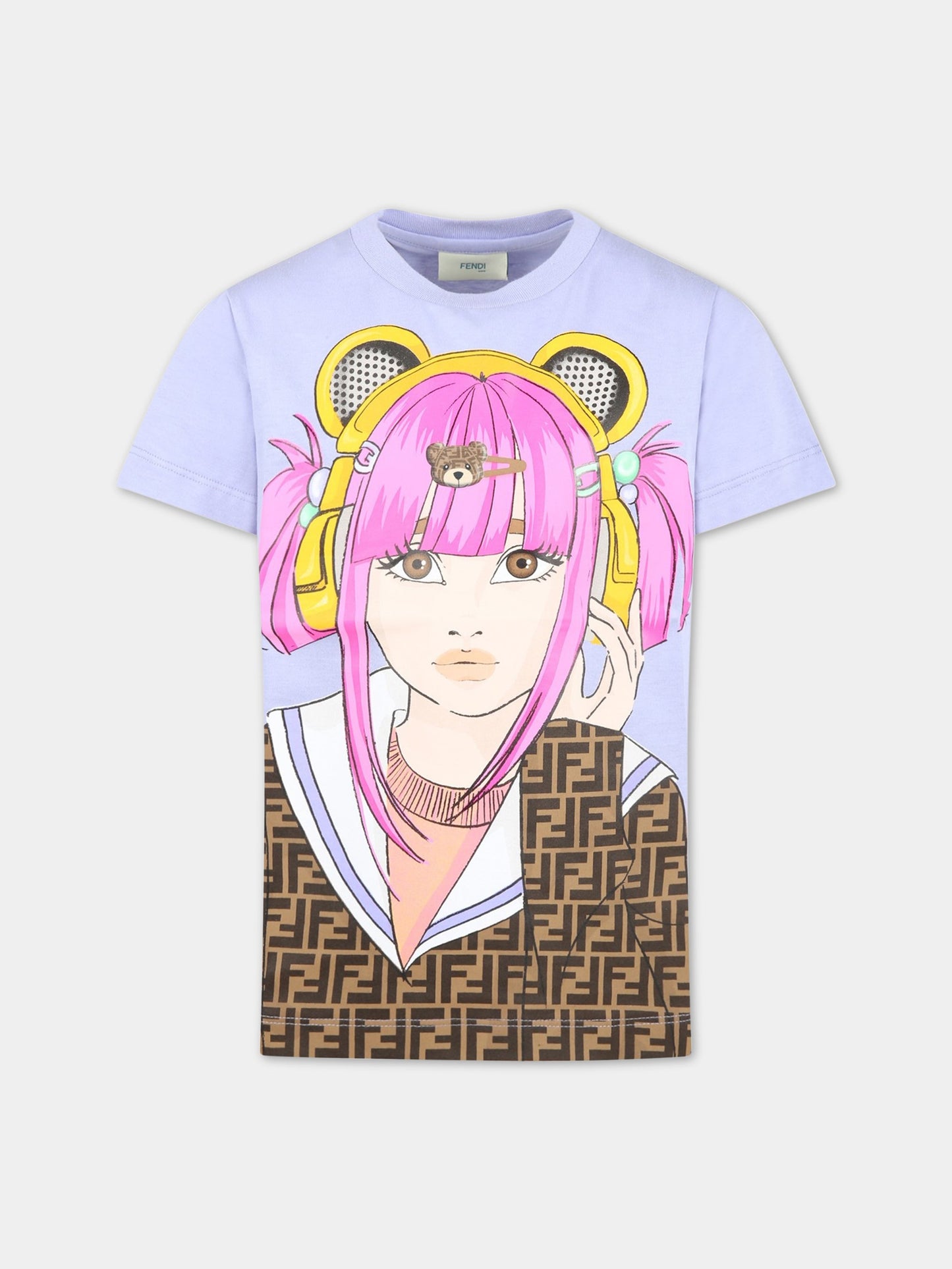 T-shirt viola per bambina con stampa,Fendi Kids,JFI280 7AJ F0QYE