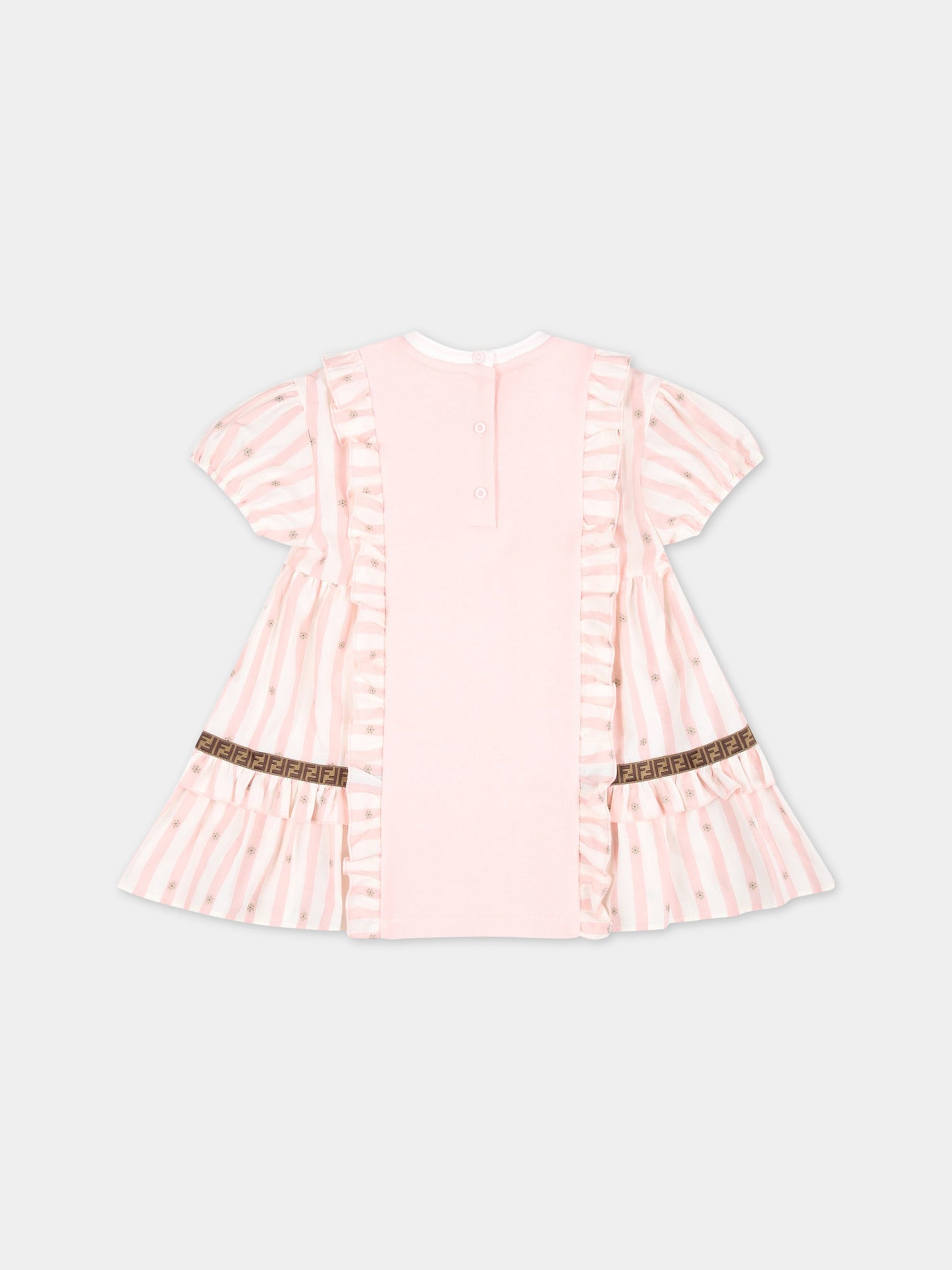 Vestito rosa per neonata con orso marrone e FF,Fendi Kids,BFB438 5V0 F16WG