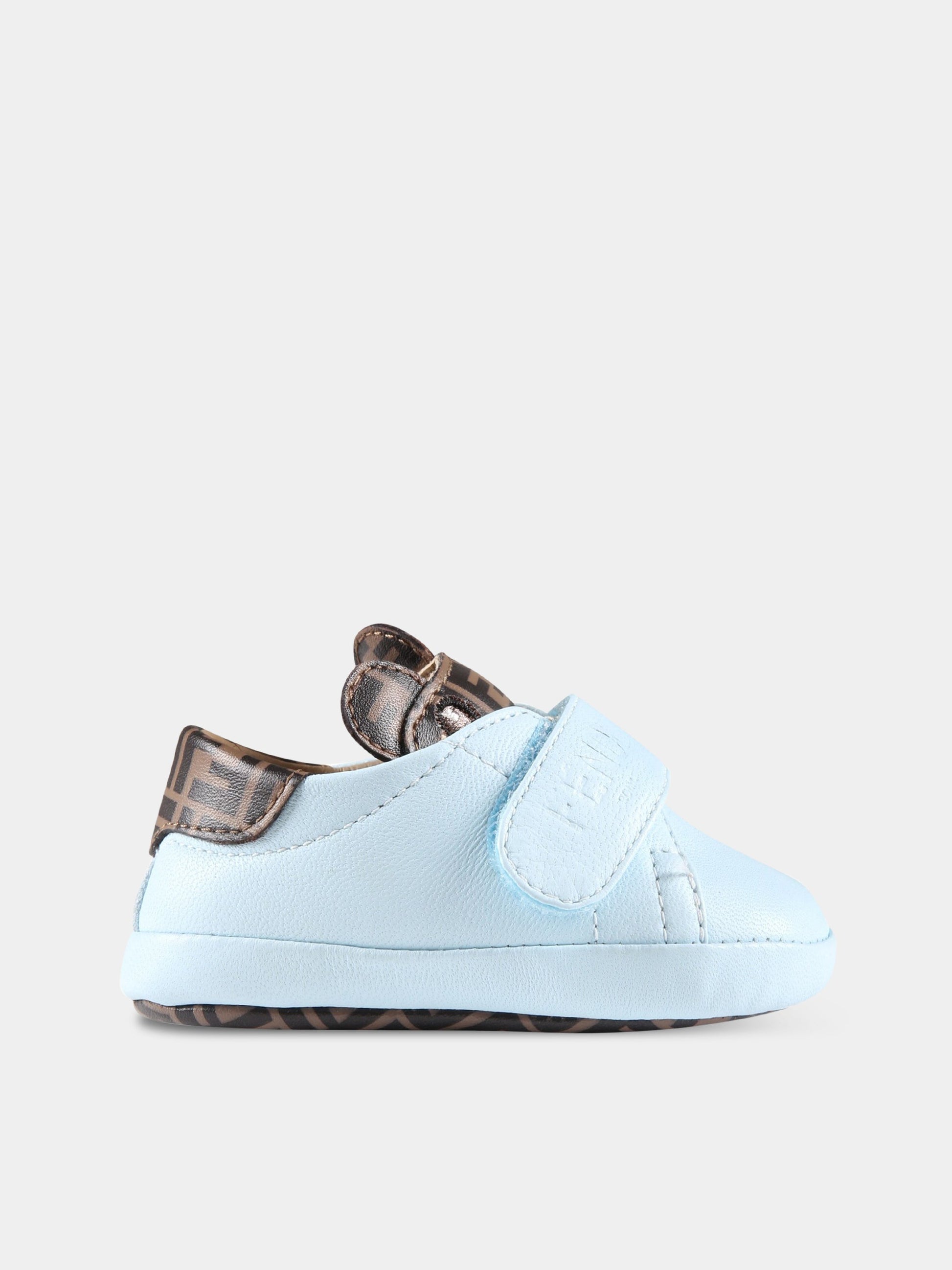 Sneakers celesti da culla per neonato con orso e FF,Fendi Kids,BUR099 AGCC F0C2F