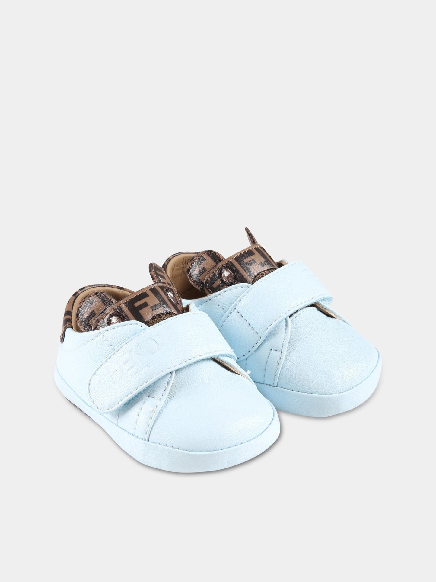 Sneakers celesti da culla per neonato con orso e FF,Fendi Kids,BUR099 AGCC F0C2F