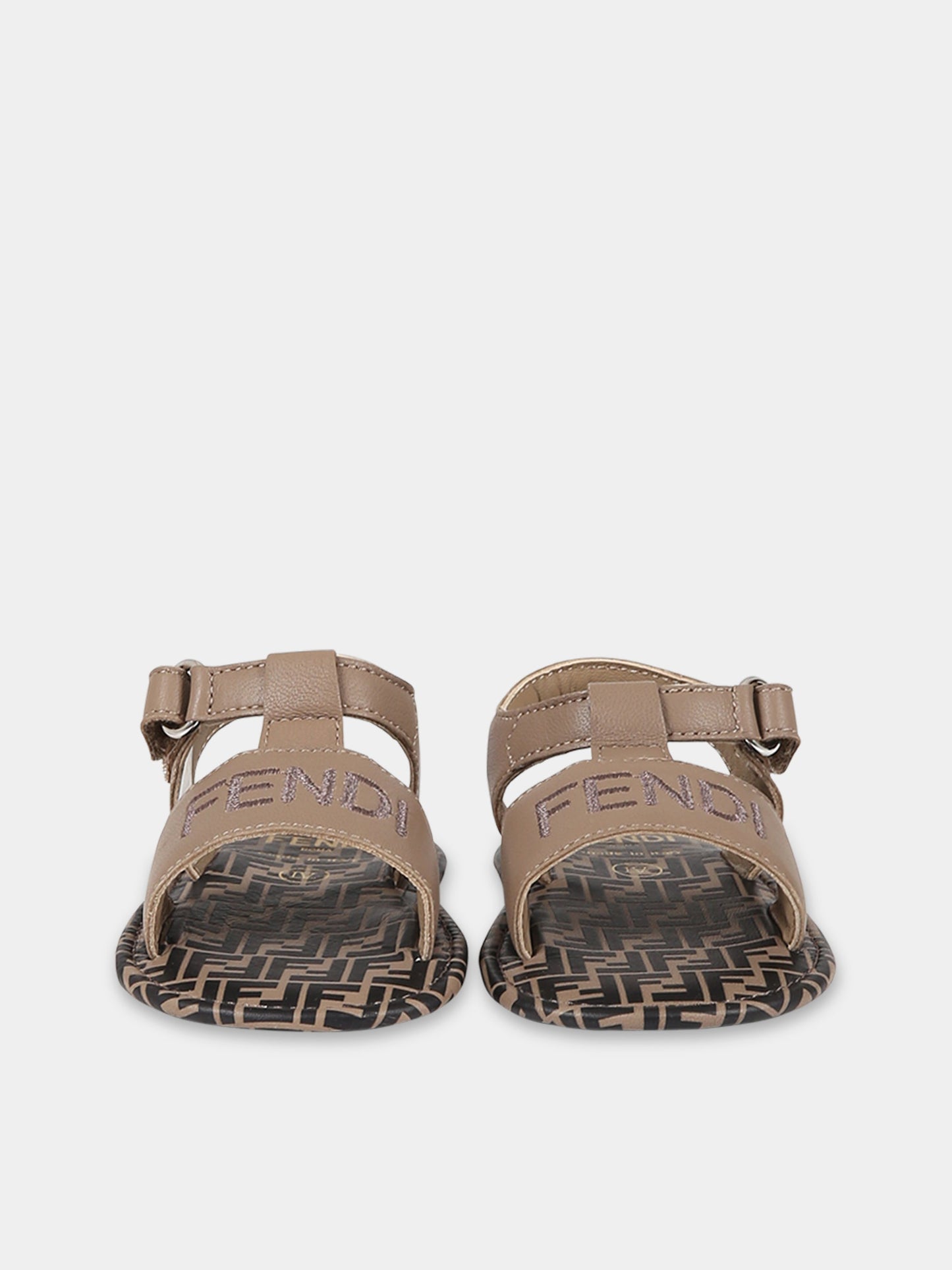 Sandali marroni per neonati con logo e doppie FF,Fendi Kids,BUR097 ALJL F1JH2