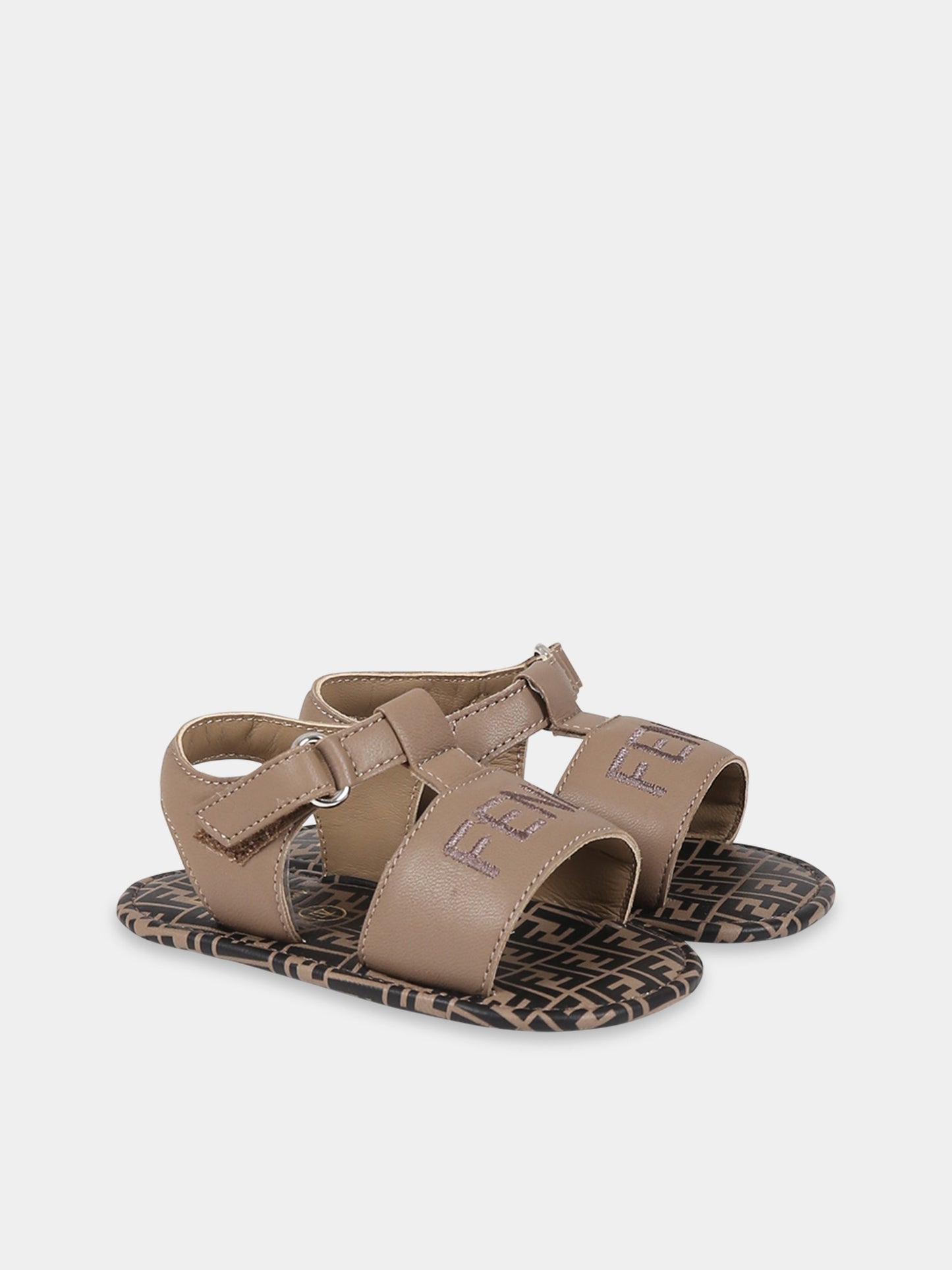 Sandali marroni per neonati con logo e doppie FF,Fendi Kids,BUR097 ALJL F1JH2