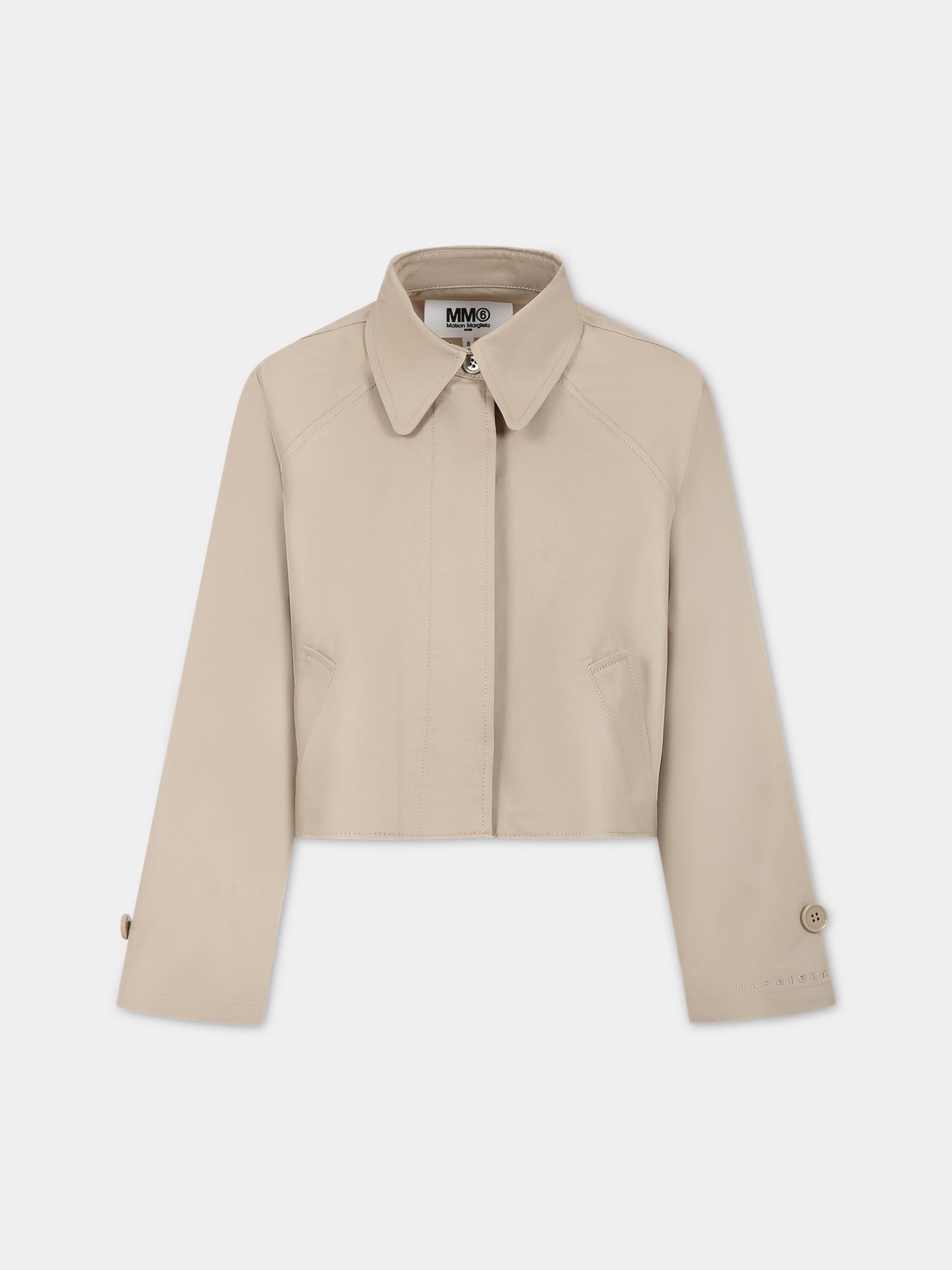 Giacca beige per bambina con logo ricamato,Mm6 Maison Margiela,M60283 MM036 M6703