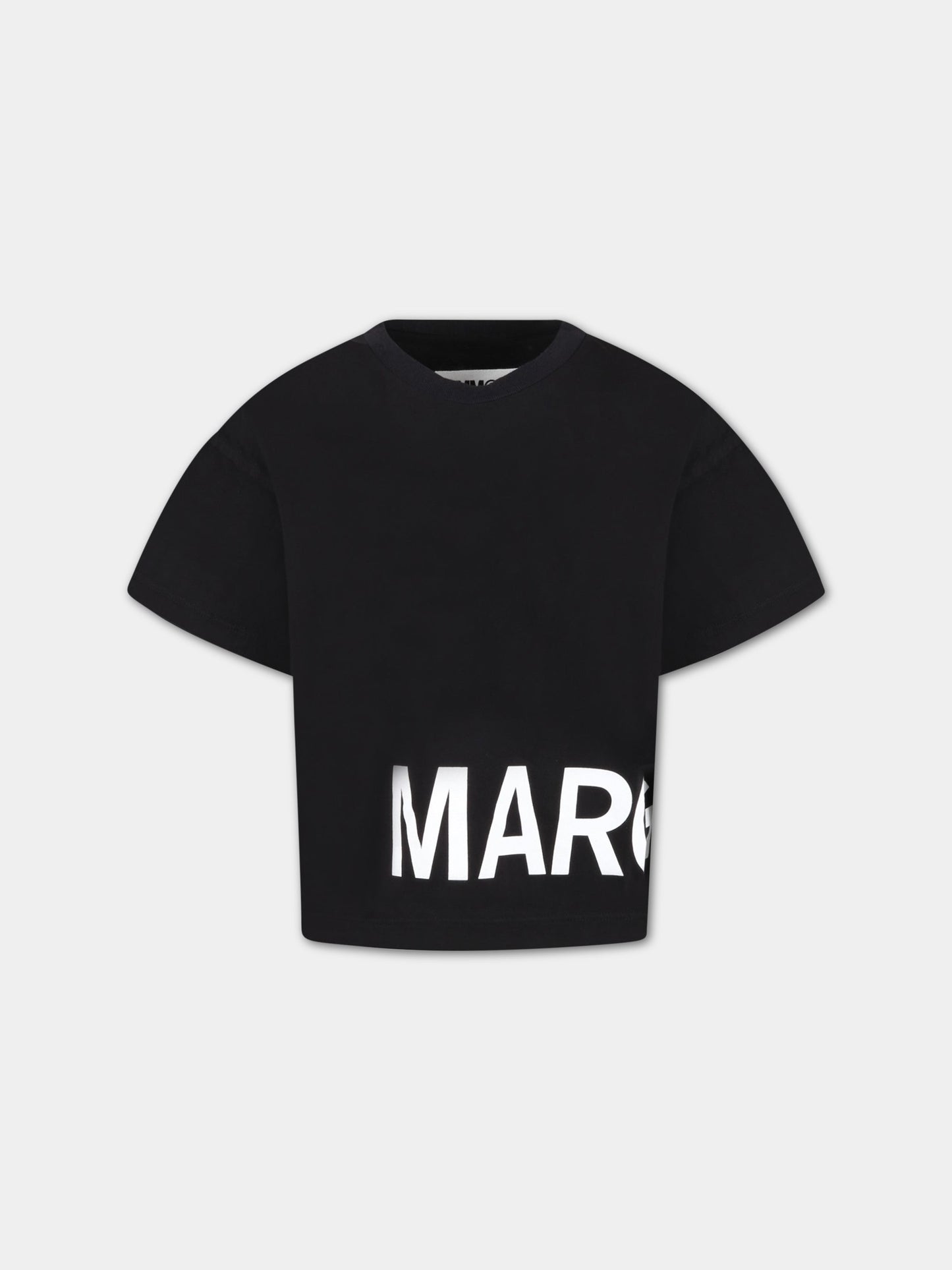T-shirt nera per bambini con logo bianco,Mm6 Maison Margiela,M60332 MM009 M6900