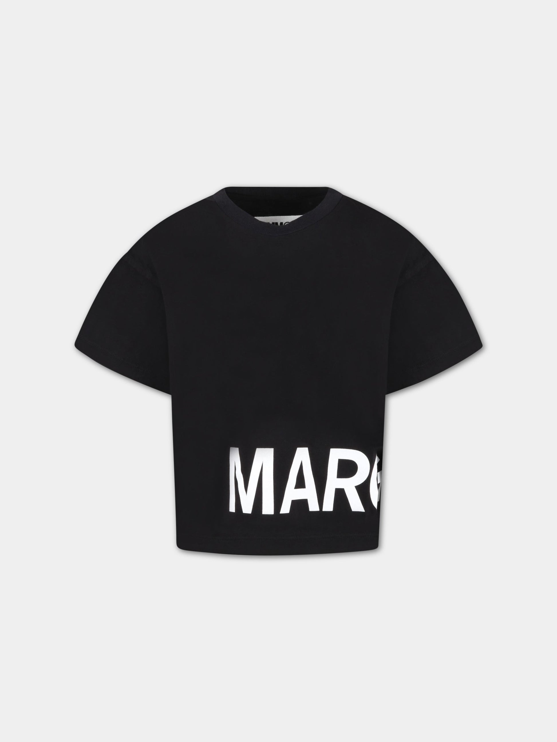T-shirt nera per bambini con logo bianco,Mm6 Maison Margiela,M60332 MM009 M6900