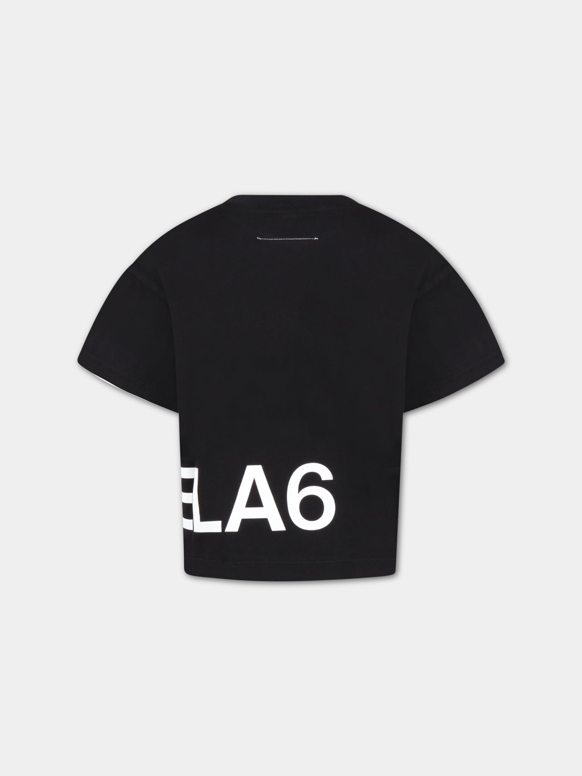 T-shirt nera per bambini con logo bianco,Mm6 Maison Margiela,M60332 MM009 M6900