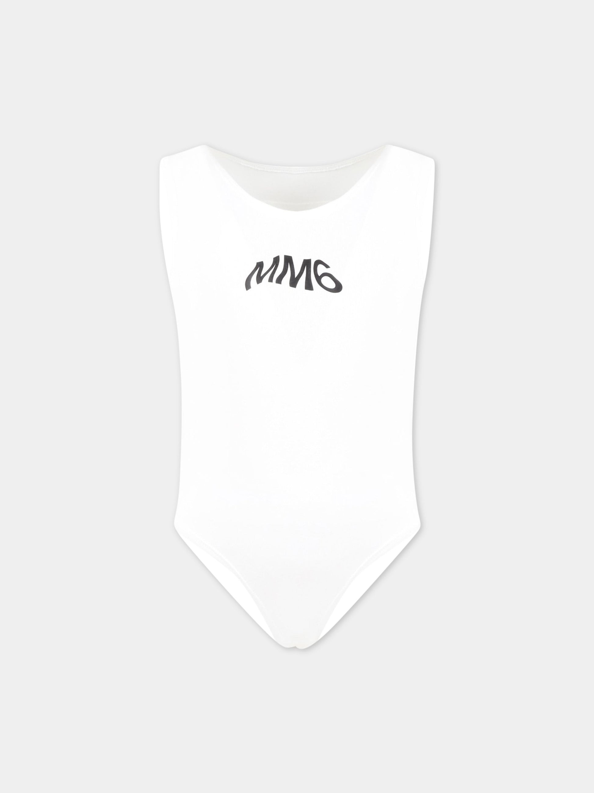Body bianco per bambina con logo nero,Mm6 Maison Margiela,M60350 MM00F M6100