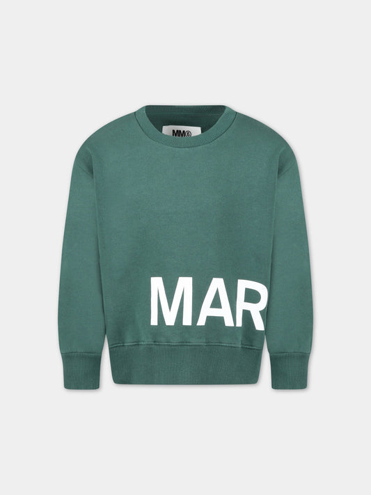 Felpa verde per bambini con logo bianco,Mm6 Maison Margiela,M60313 MM006 M6507