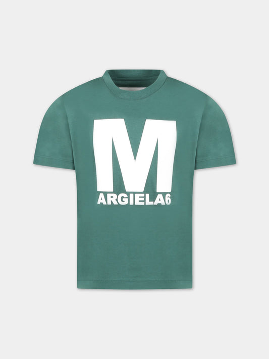 T-shirt verde per bambini con logo bianco,Mm6 Maison Margiela,M60339 MM010 M6507