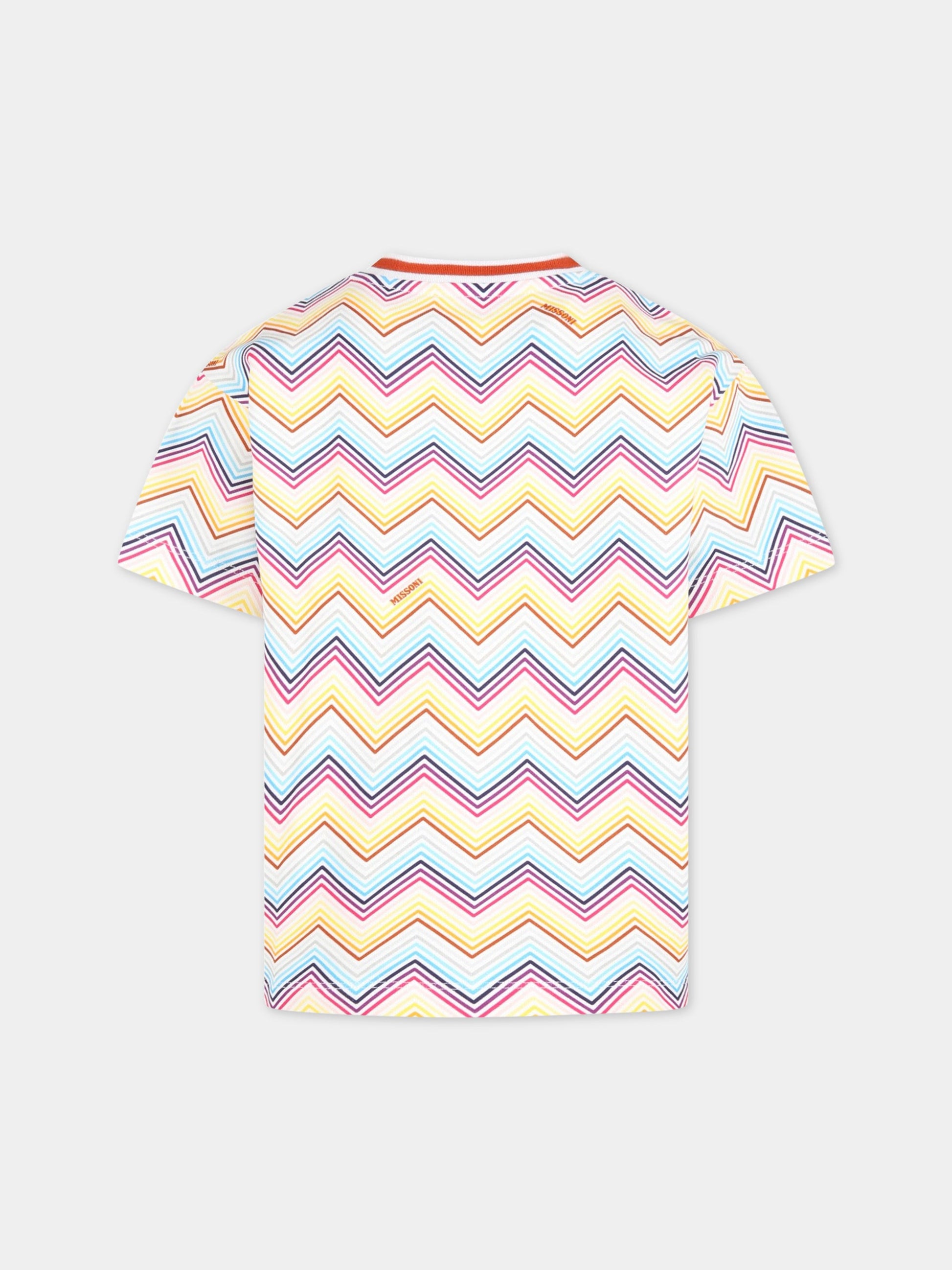T-shirt multicolor per bambina con iconico motivo a chevron,Missoni,MS4A11 Z1209 100MC