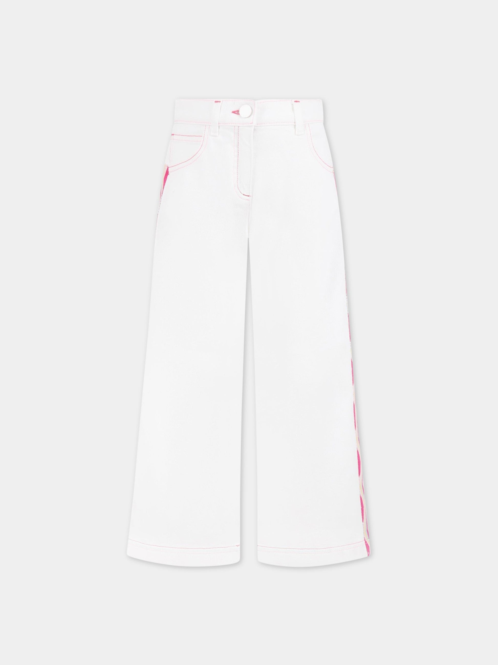 Jeans bianchi per bambina con iconico moivo a chevron sui lati,Missoni,MS6B31 D0039 100