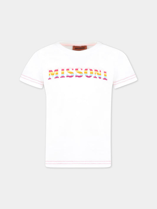 T-shirt bianca per bambina con logo ricamato,Missoni,MS8A41 J0177 100