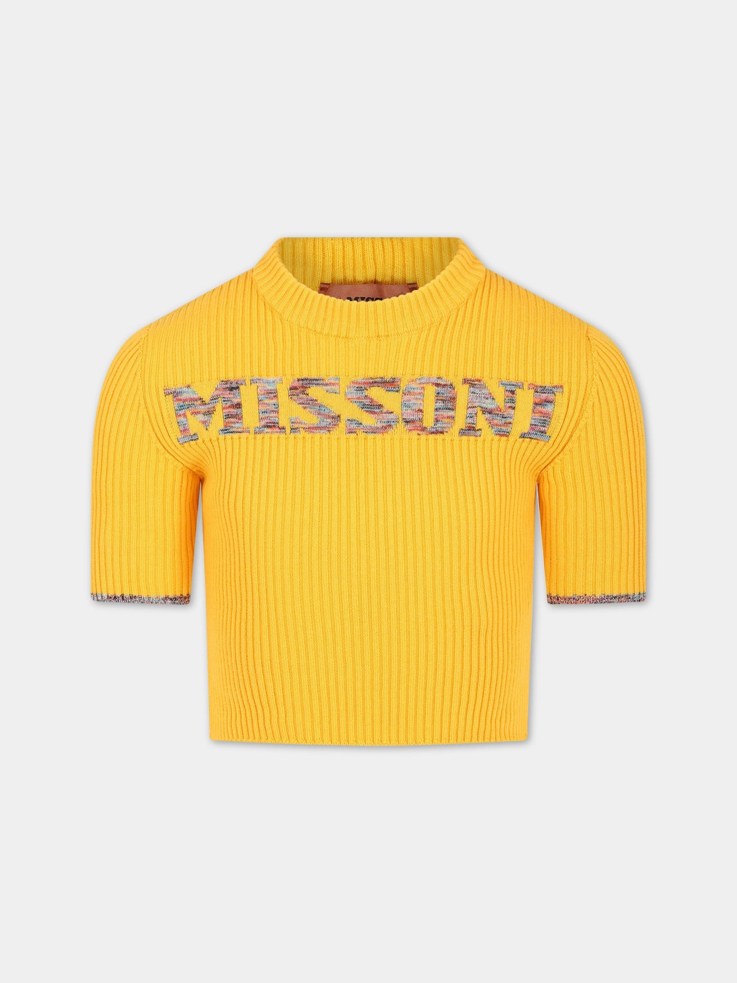 Maglione giallo per bambina con logo multicolor ricamato,Missoni,MS9A11 X0007 206