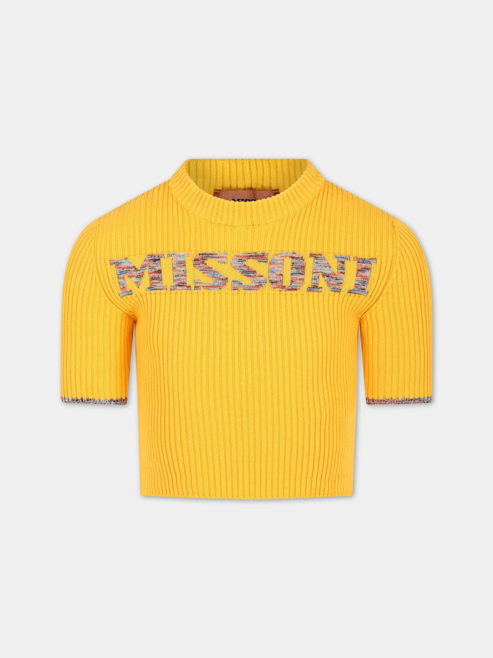 Maglione giallo per bambina con logo multicolor ricamato,Missoni,MS9A11 X0007 206