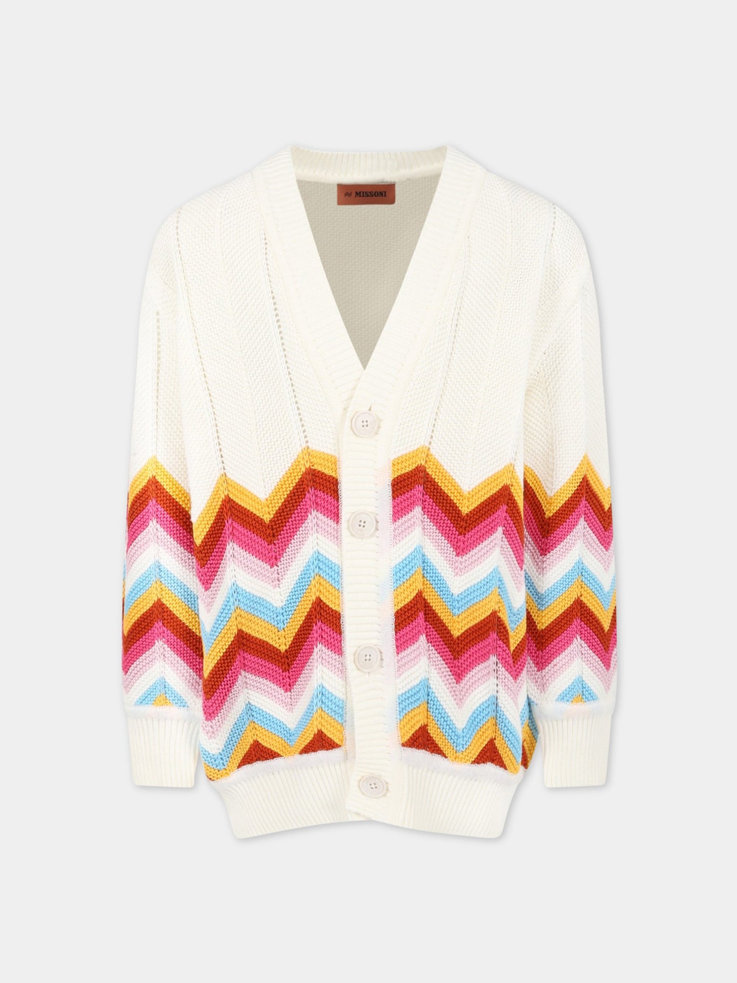 Cardigan bianco per bambina con motivo a chevron,Missoni,MS9P20-X0018 100MC