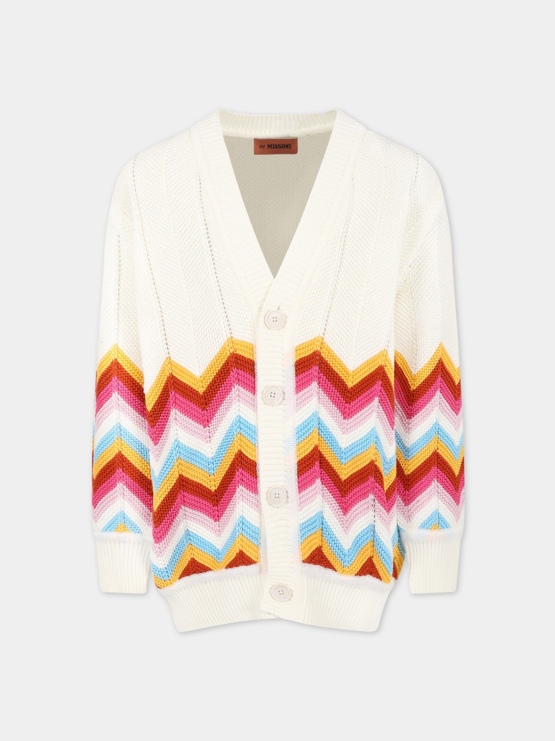 Cardigan bianco per bambina con motivo a chevron,Missoni,MS9P20-X0018 100MC