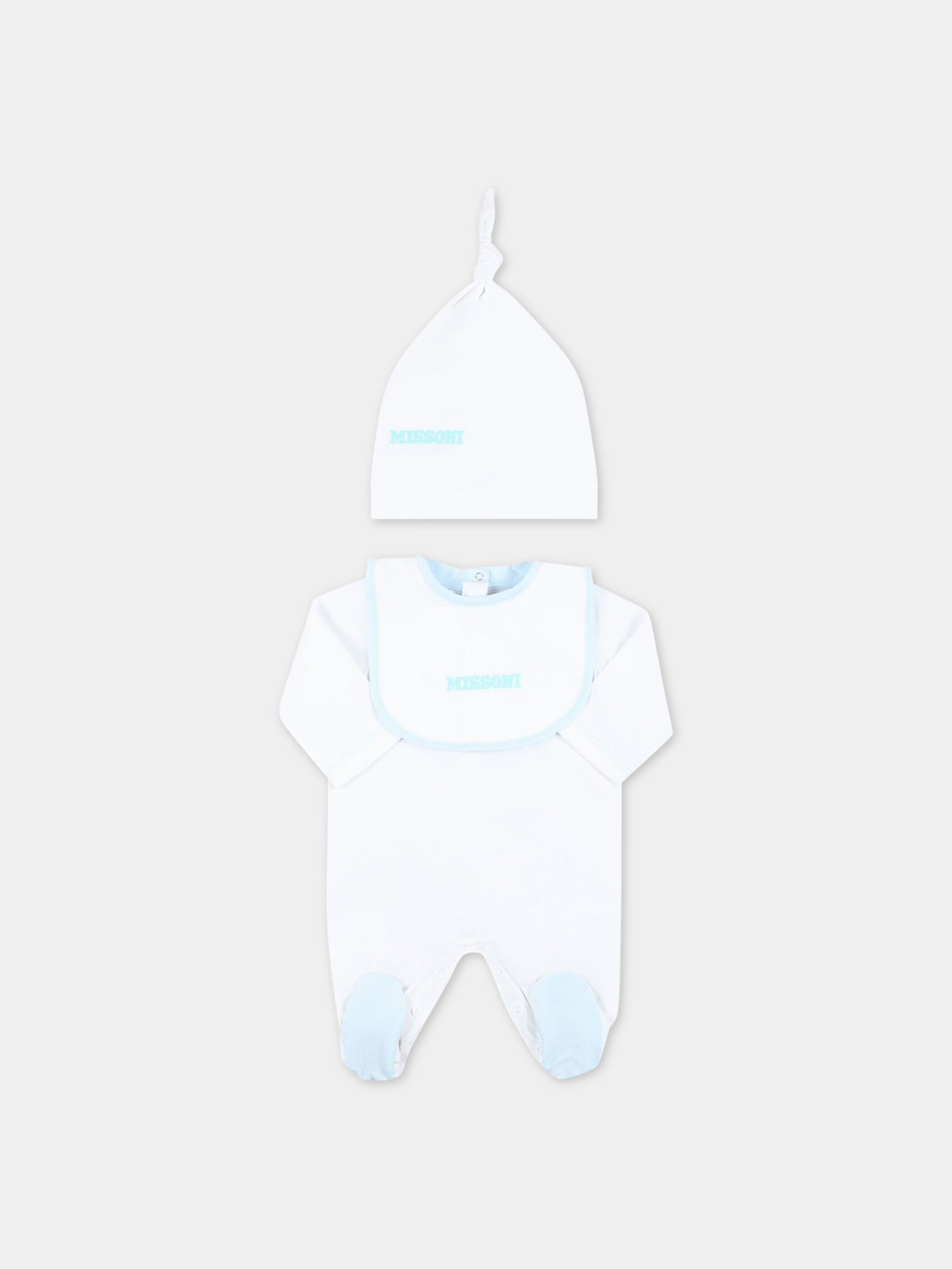 Set bianco per neonato con logo celeste,Missoni,MSB019 J0177 100CE