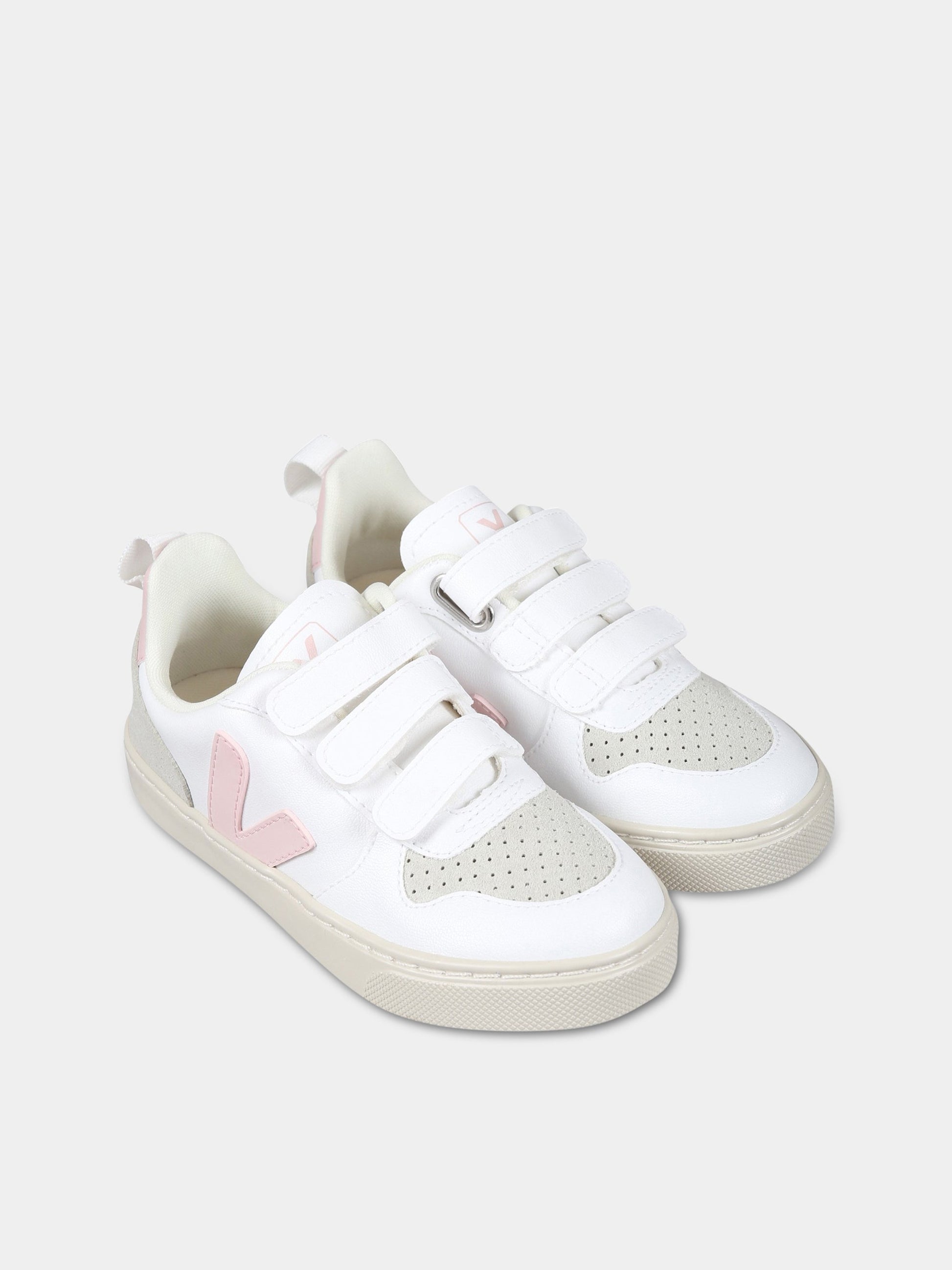 Sneakers bianche per bambina con logo rosa,Veja,CV0703245C