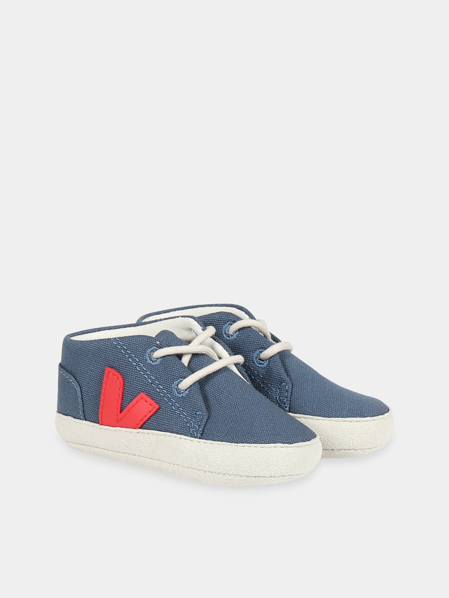 Sneakers blu per neonato con logo rosso,Veja,BB0103262C