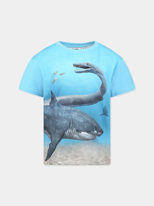 T-shirt azzurra per bambino con stampa mondo acquatico,Molo,1S23A218 3234