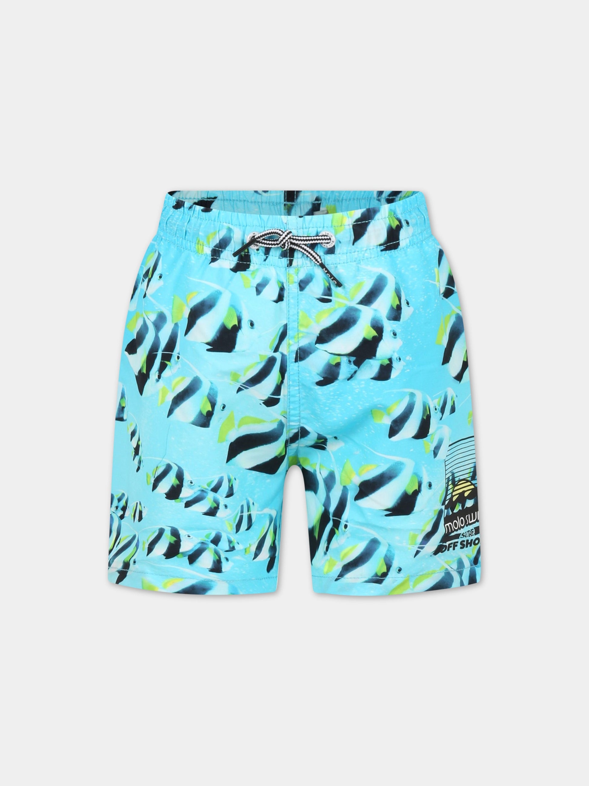 Boxer mare azzurro per bambino con pesci all-over e con logo,Molo,8S23P404 6693