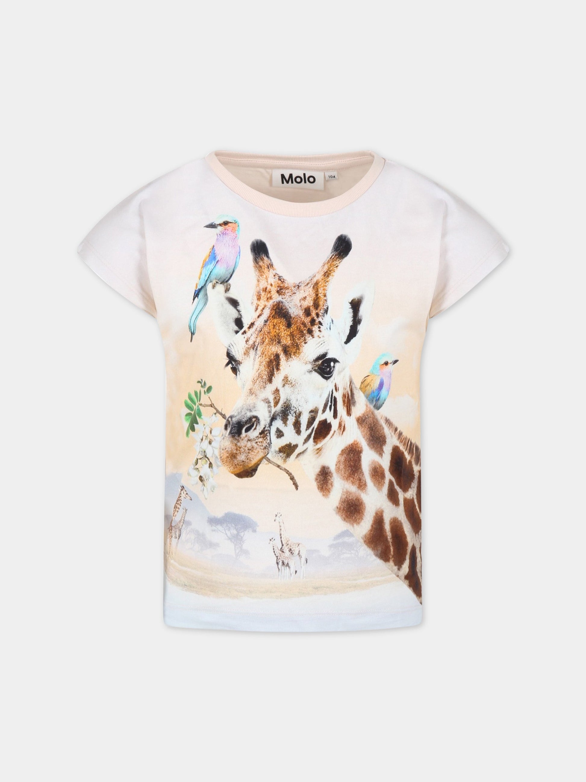 T-shirt rosa per bambina con giraffa,Molo,2S23A201 7883