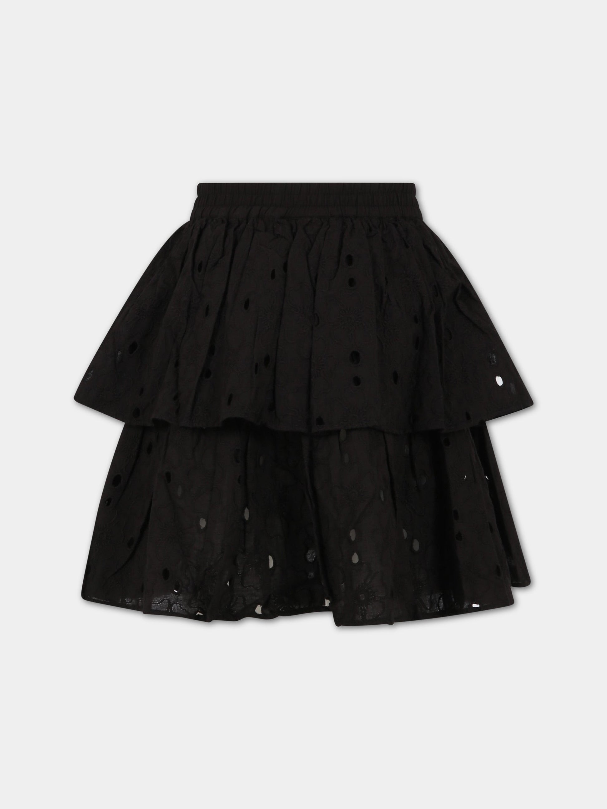 Gonna nera per bambina con fiori e patch logato,Molo,2S23D106 0099