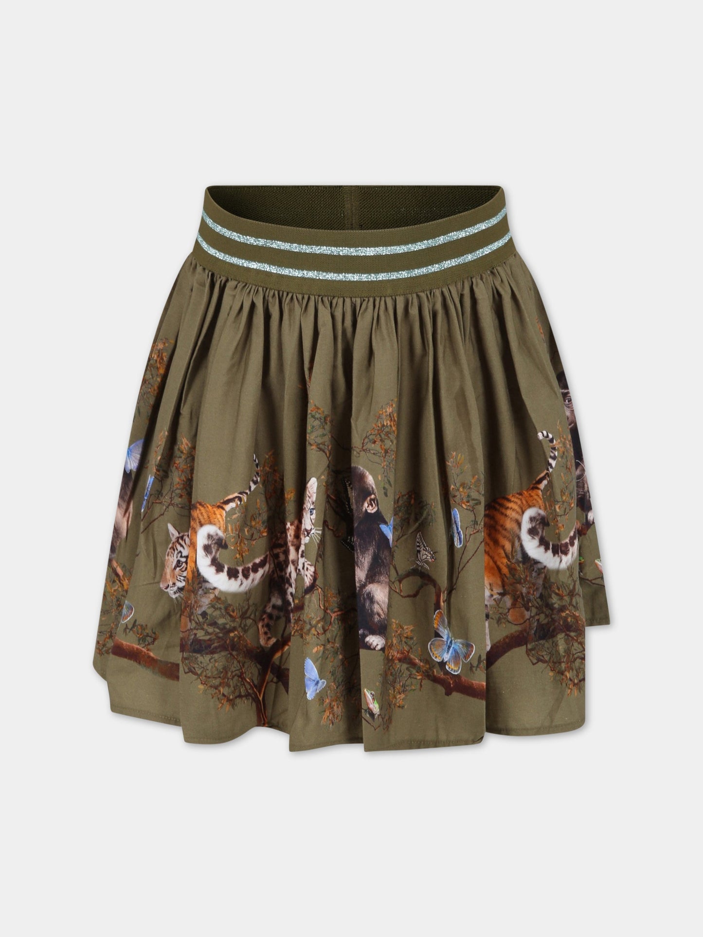 Vestito verde per bambina con animali e farfalle all-over e logo,Molo,2S23D125 3263