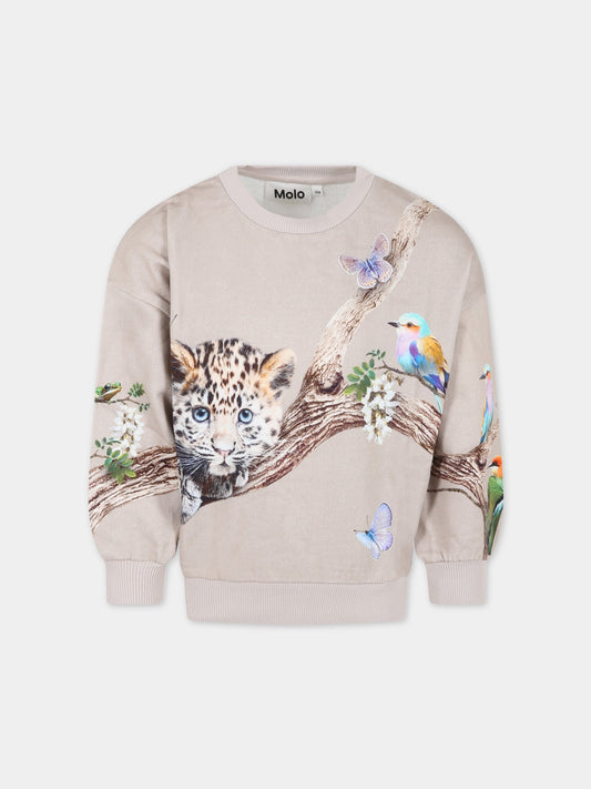 Felpa beige per bambina con tigre e fiori,Molo,2S23J207 3272