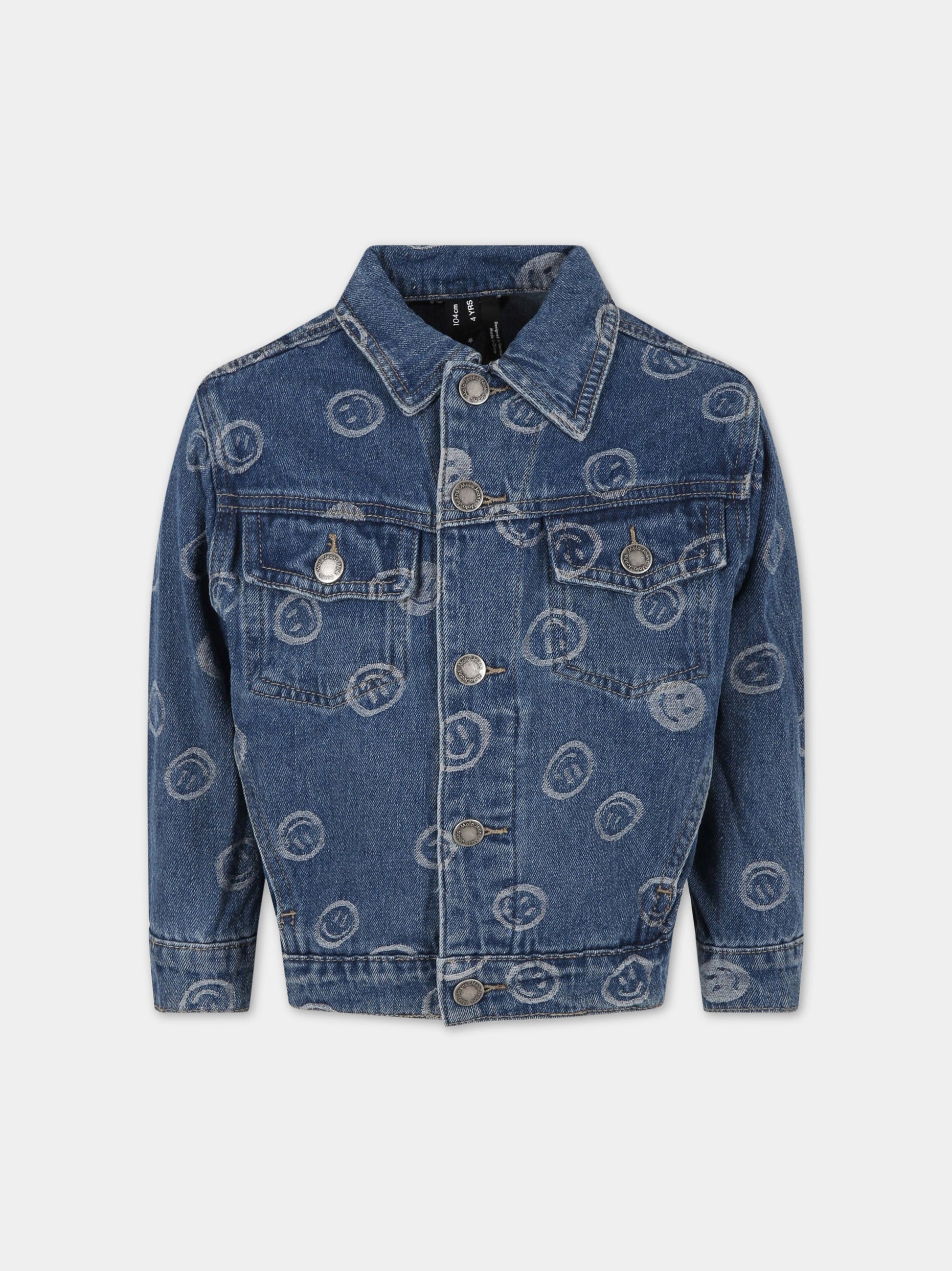 Giacca blu denim per bambina con smile e logo,Molo,5S23M313 6791