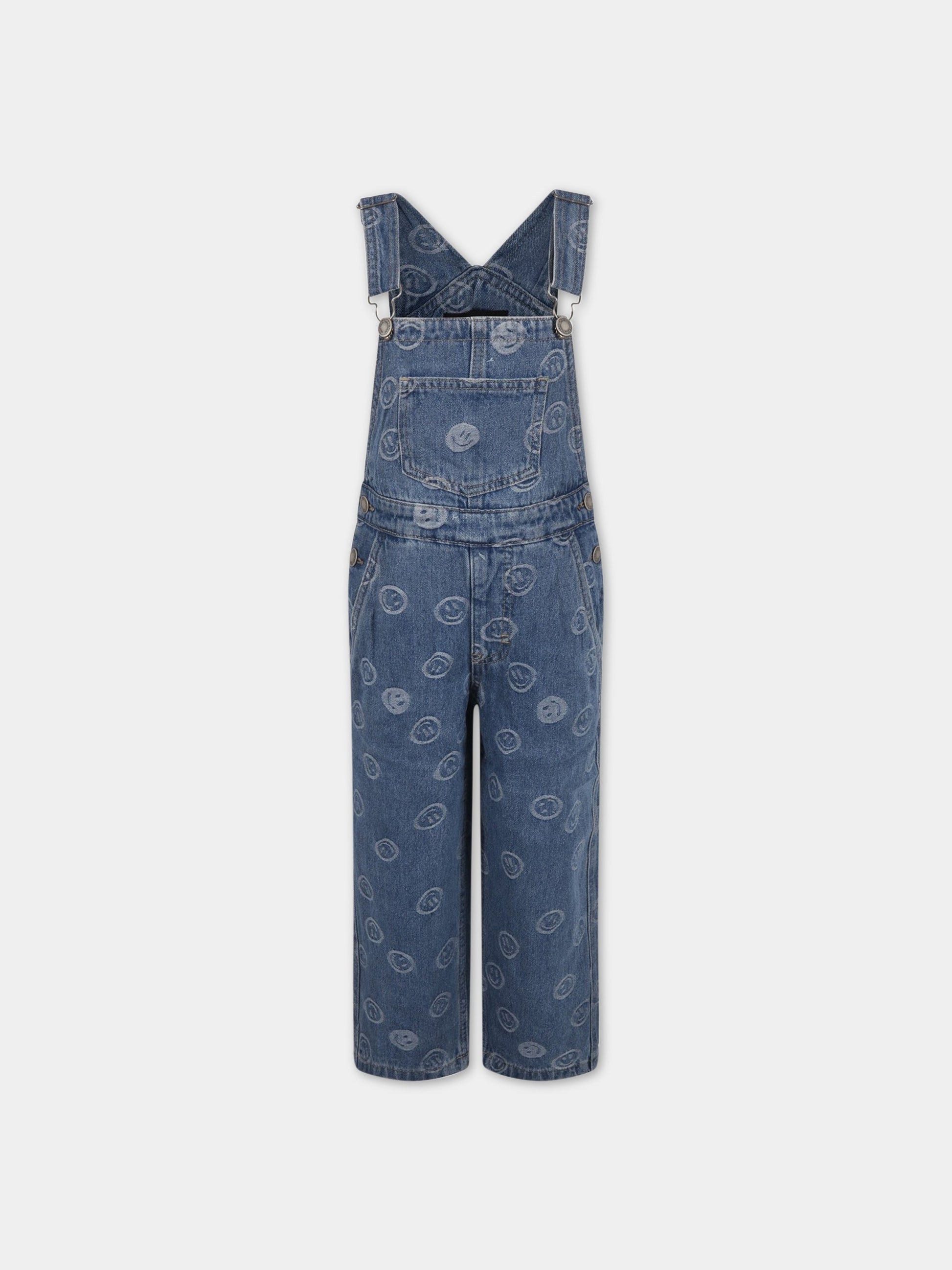 Salopette blu denim per bambina con smile,Molo,6S23I301 6791