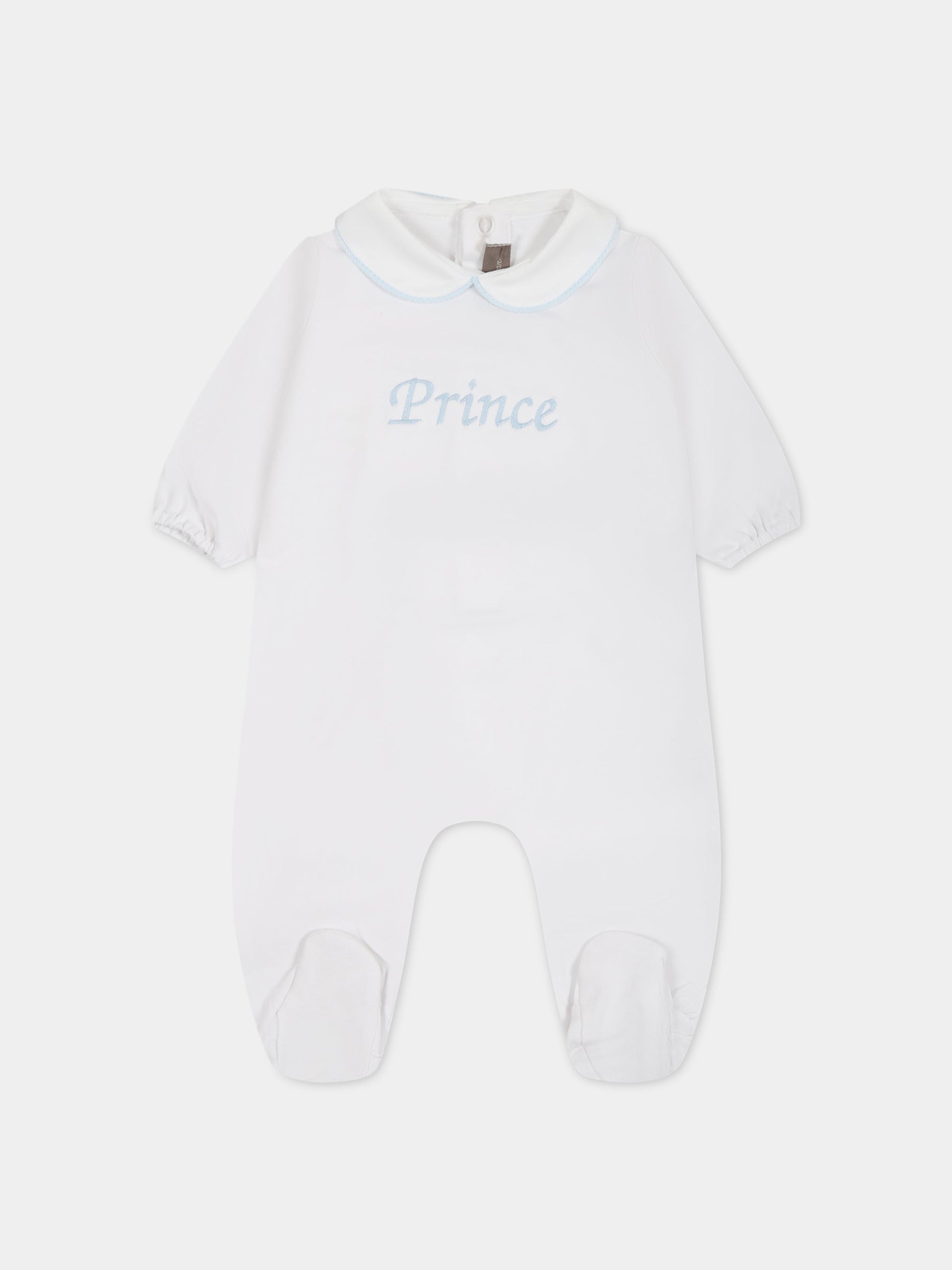 Tutina bianco per neonato con scritta  Prince ,Little Bear,6044 BIANCO/CIELO