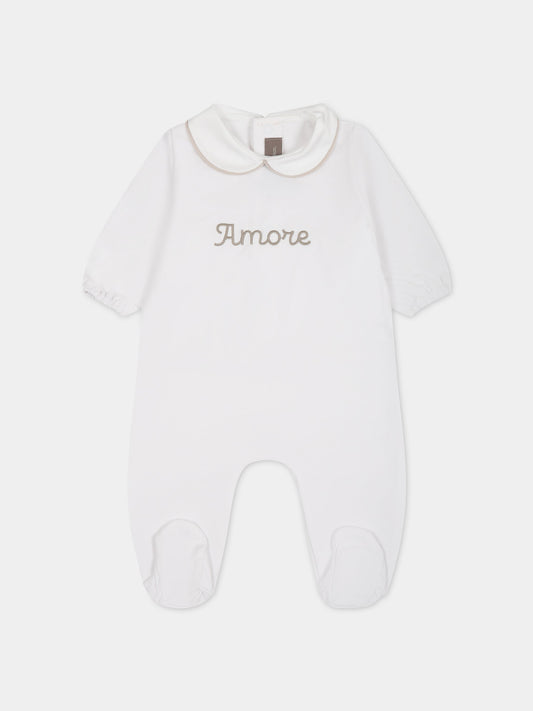 Tutina bianco per neonati con scritta  Amore ,Little Bear,6043 BIANCO/CORDA
