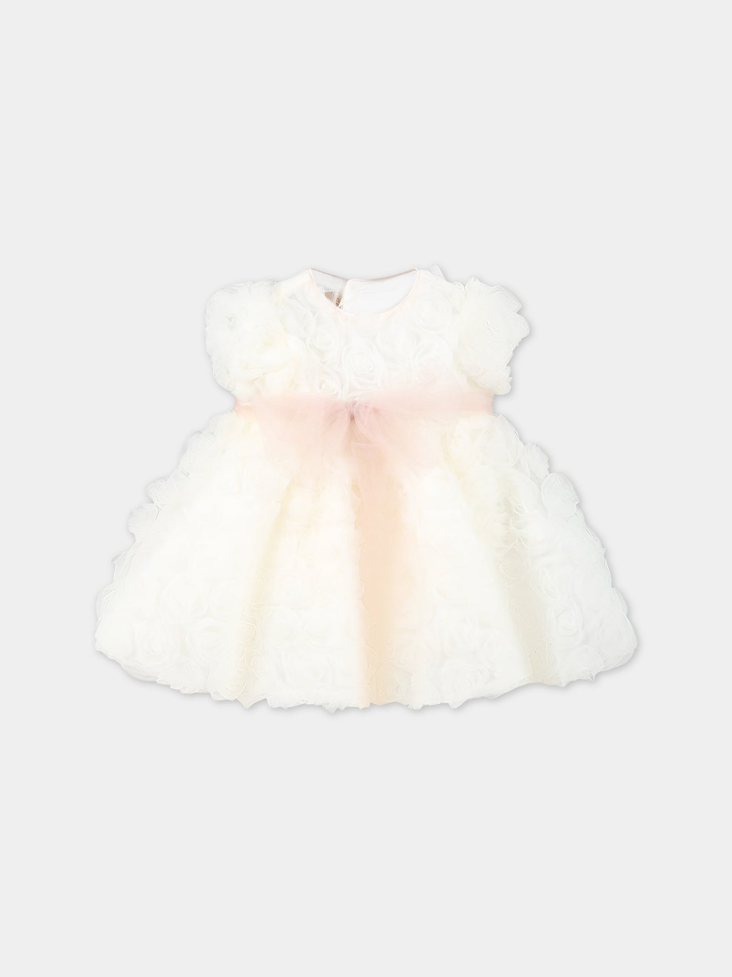 Vestito bianco per neonata con rose in tulle,La Stupenderia,CBAB58X05 U10